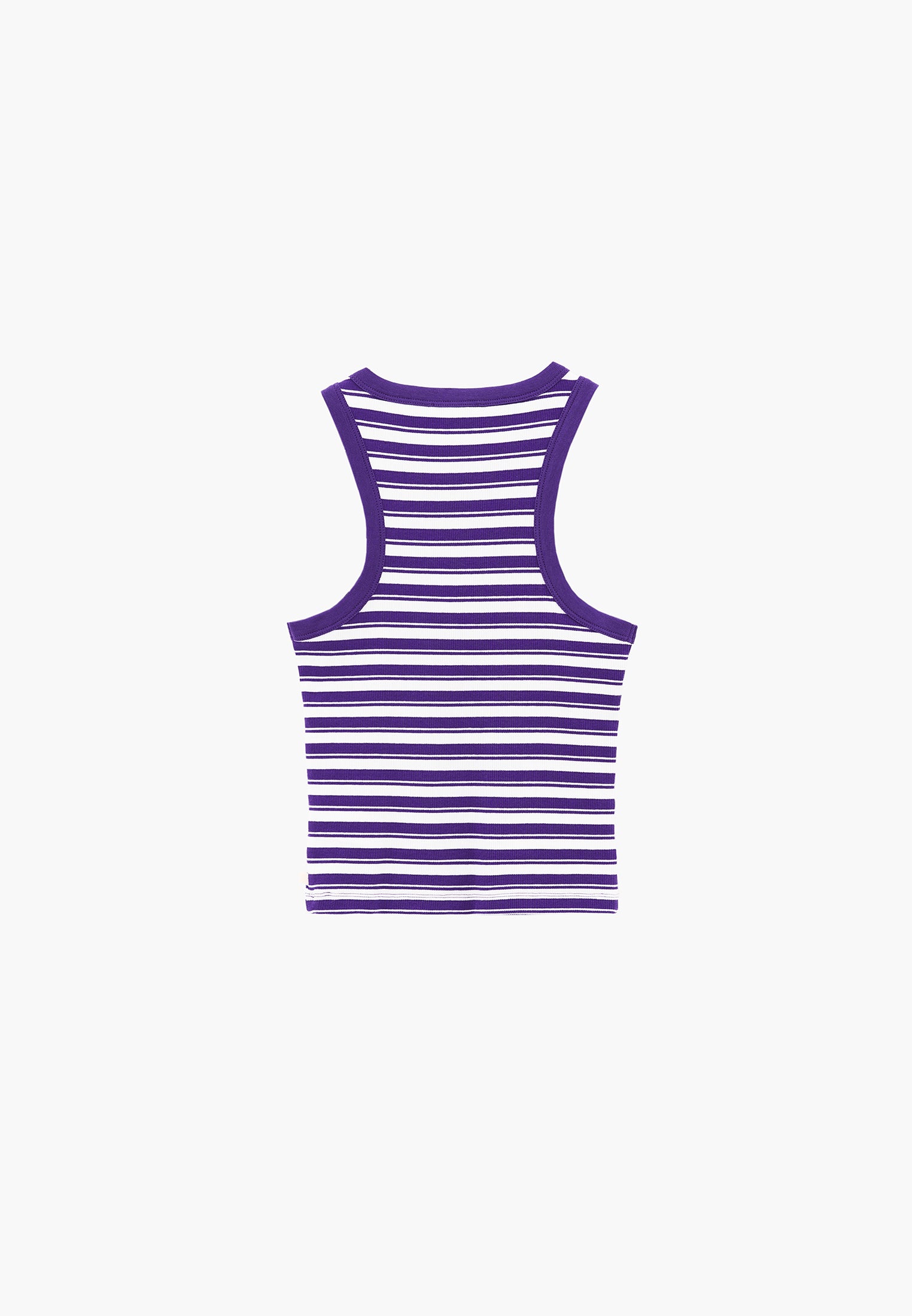 Crew Neck Bodycon Tank Top - WHITE/ROYAL PURPLE STRIPED