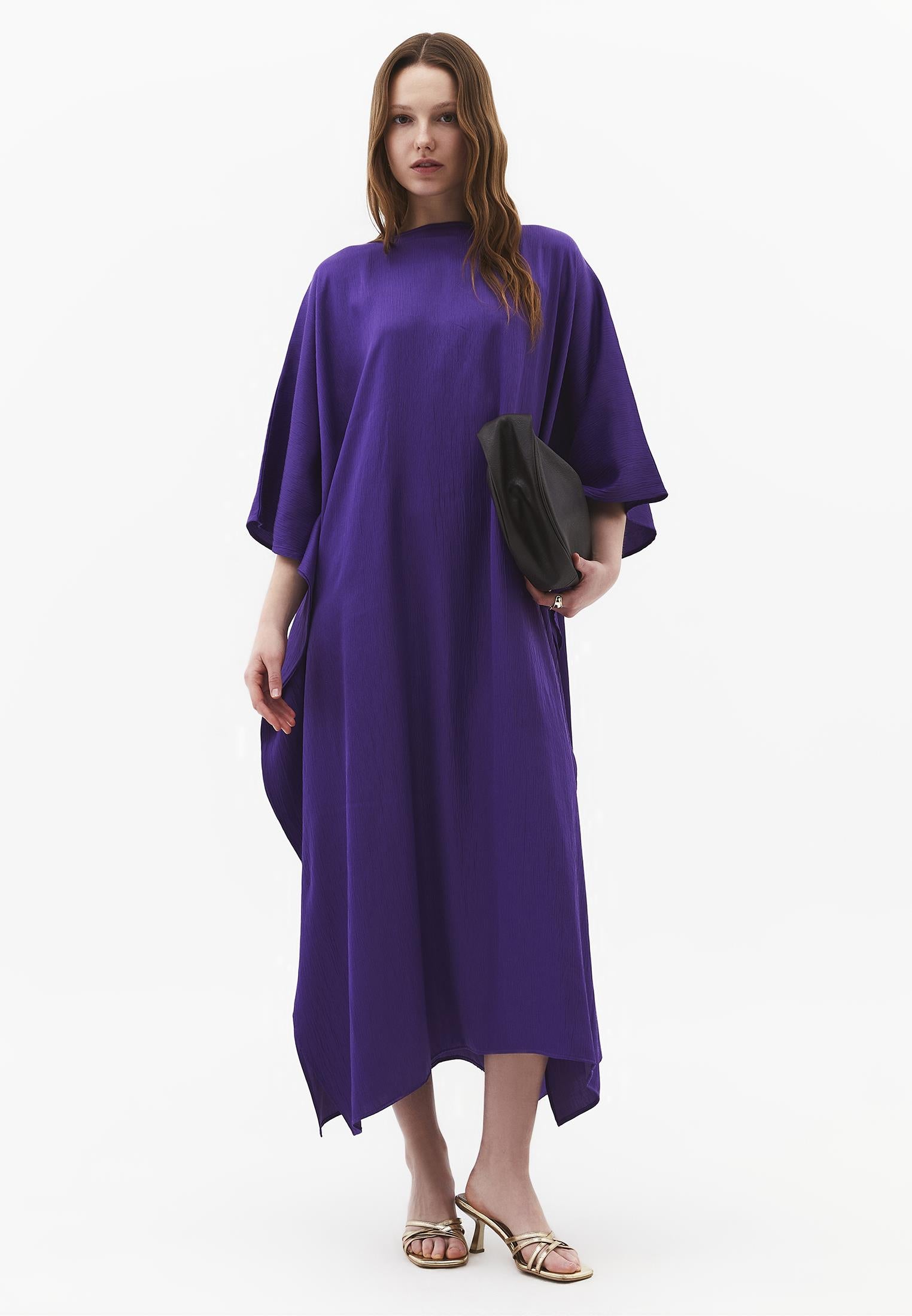 Long Boat Neck Loose Dress - ROYAL PURPLE
