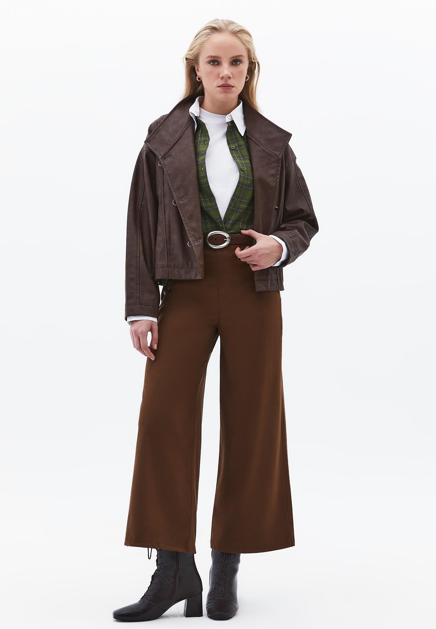 High Waist Wide Leg Trousers - RUBBER