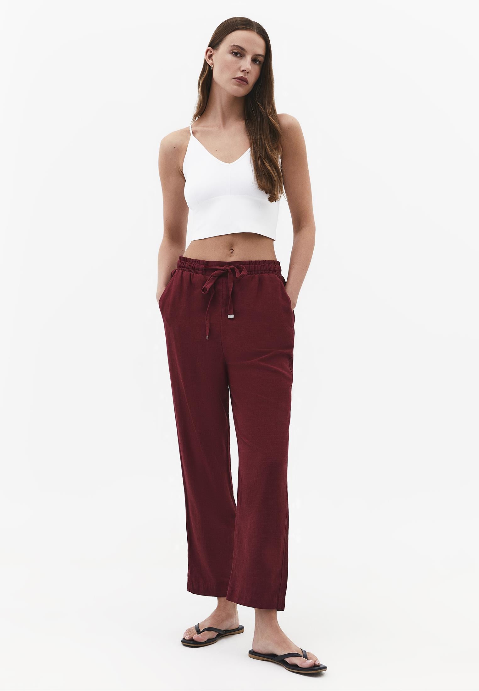 Elastic Carrot Fit Trousers - RUMBA RED