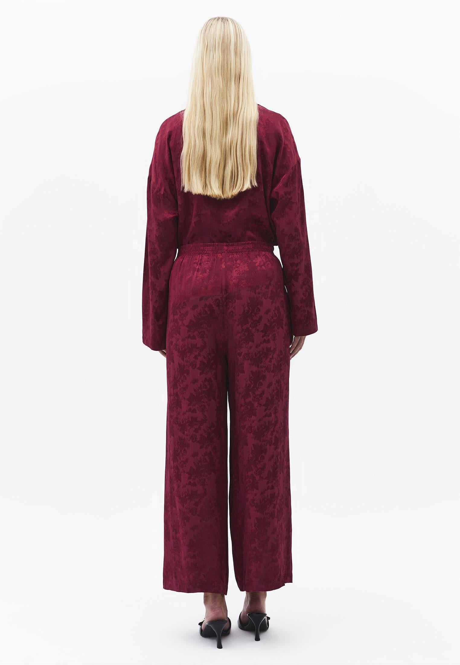 Ultra High Waist Wide Leg Elastic Waist Pants - RUMBA RED