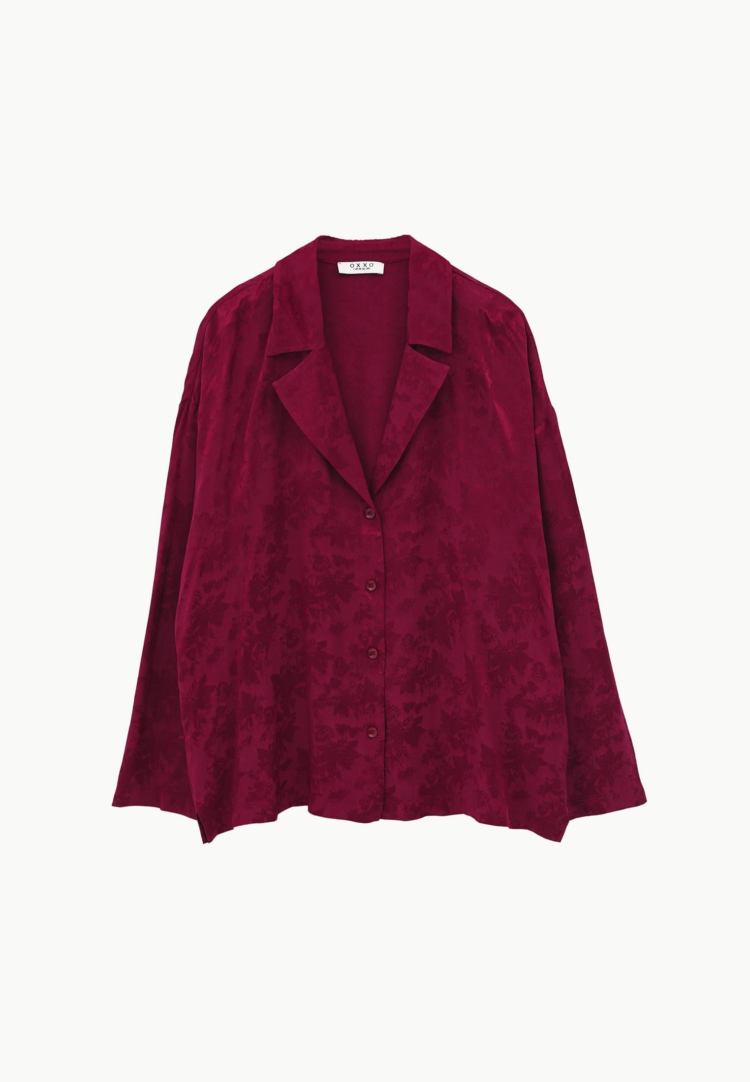 Long Sleeve Oversize Shirt With Button Details - RUMBA RED