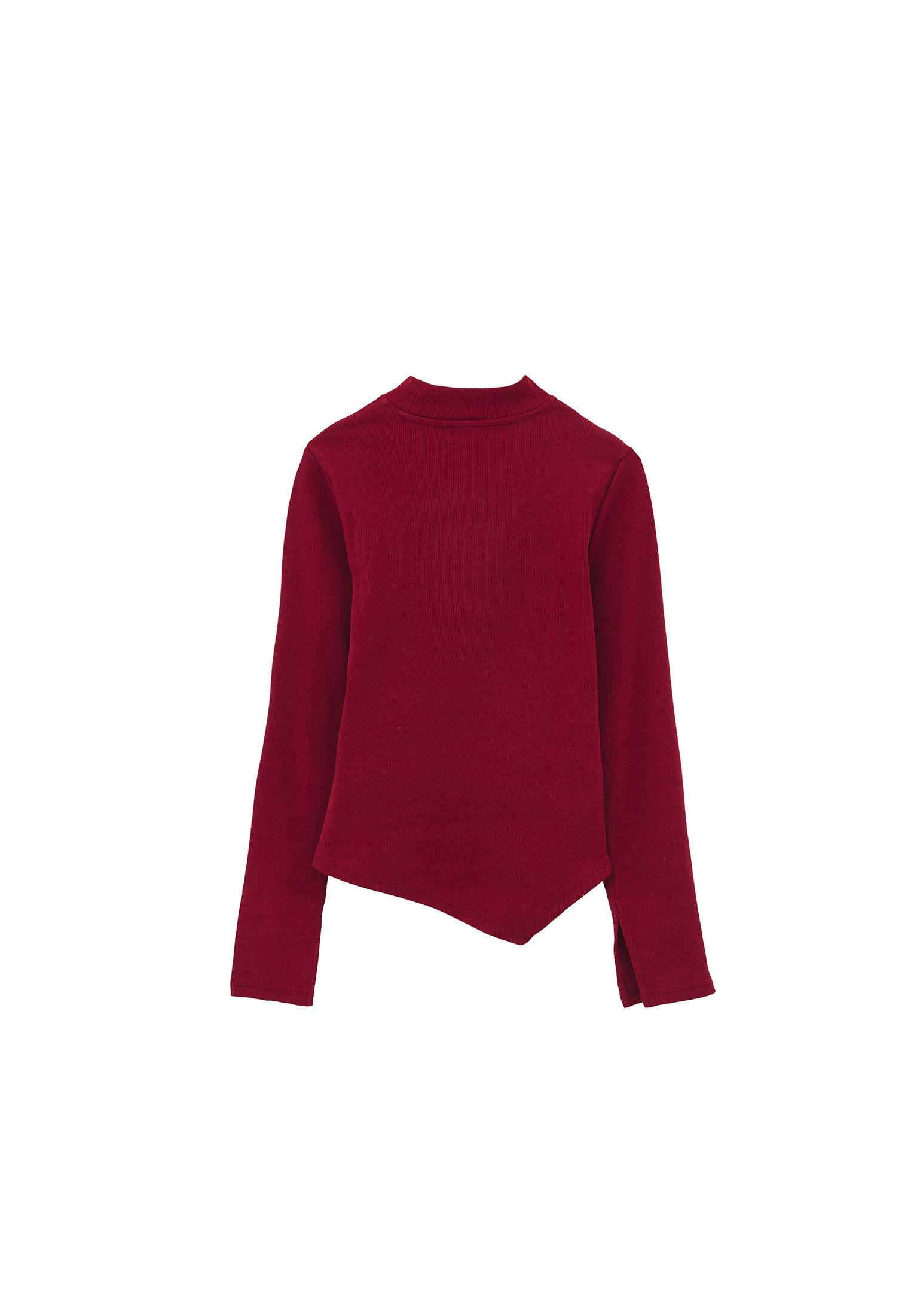 High Neck Cut Out Detail Bodycon T-Shirt - RUMBA RED