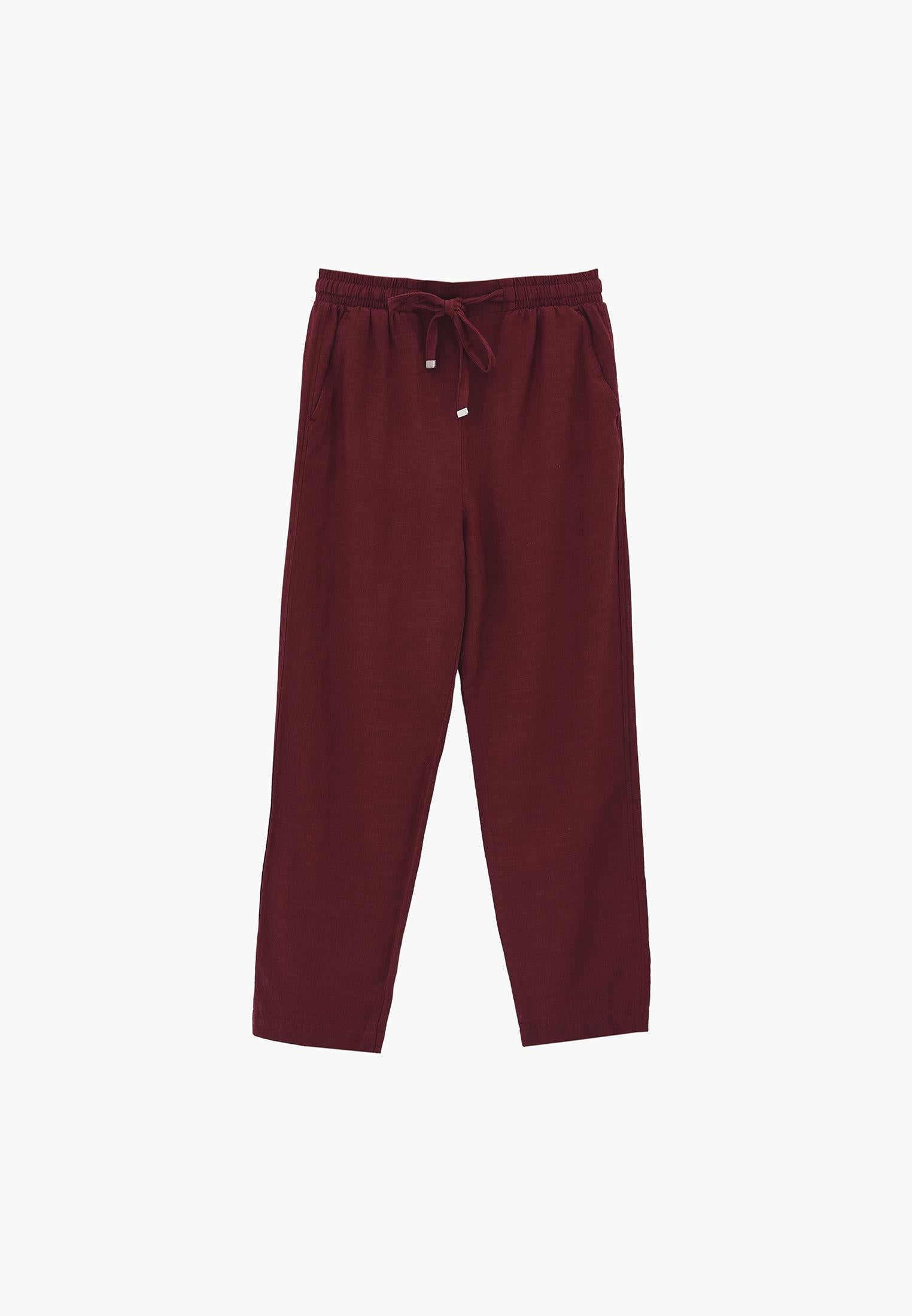 Elastic Carrot Fit Trousers - RUMBA RED
