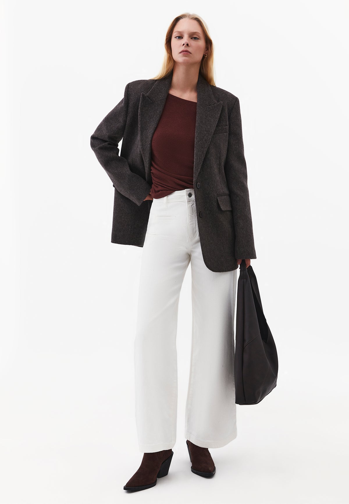 Gathered Boat Neck Blouse - RUM RAISIN