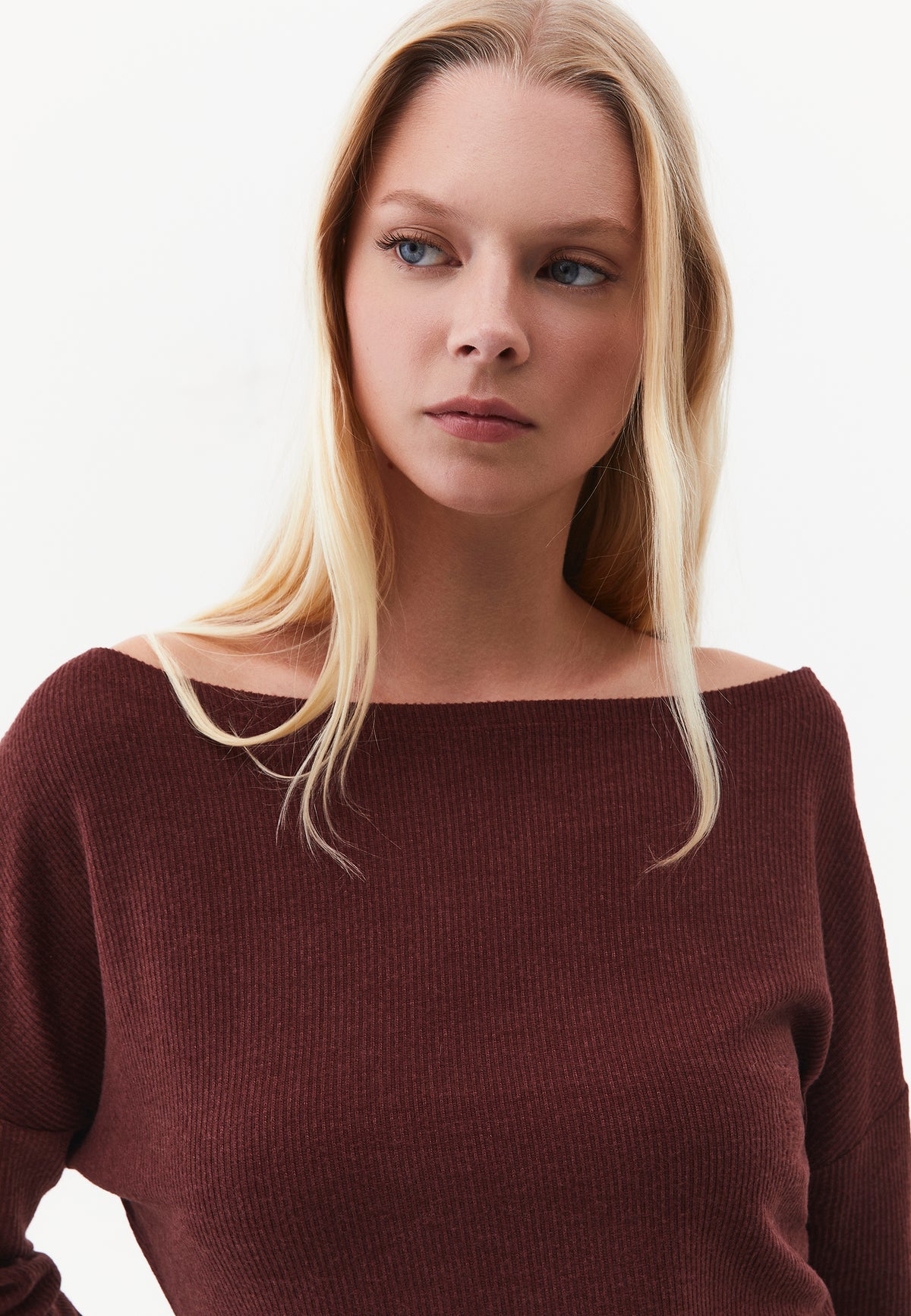 Gathered Boat Neck Blouse - RUM RAISIN