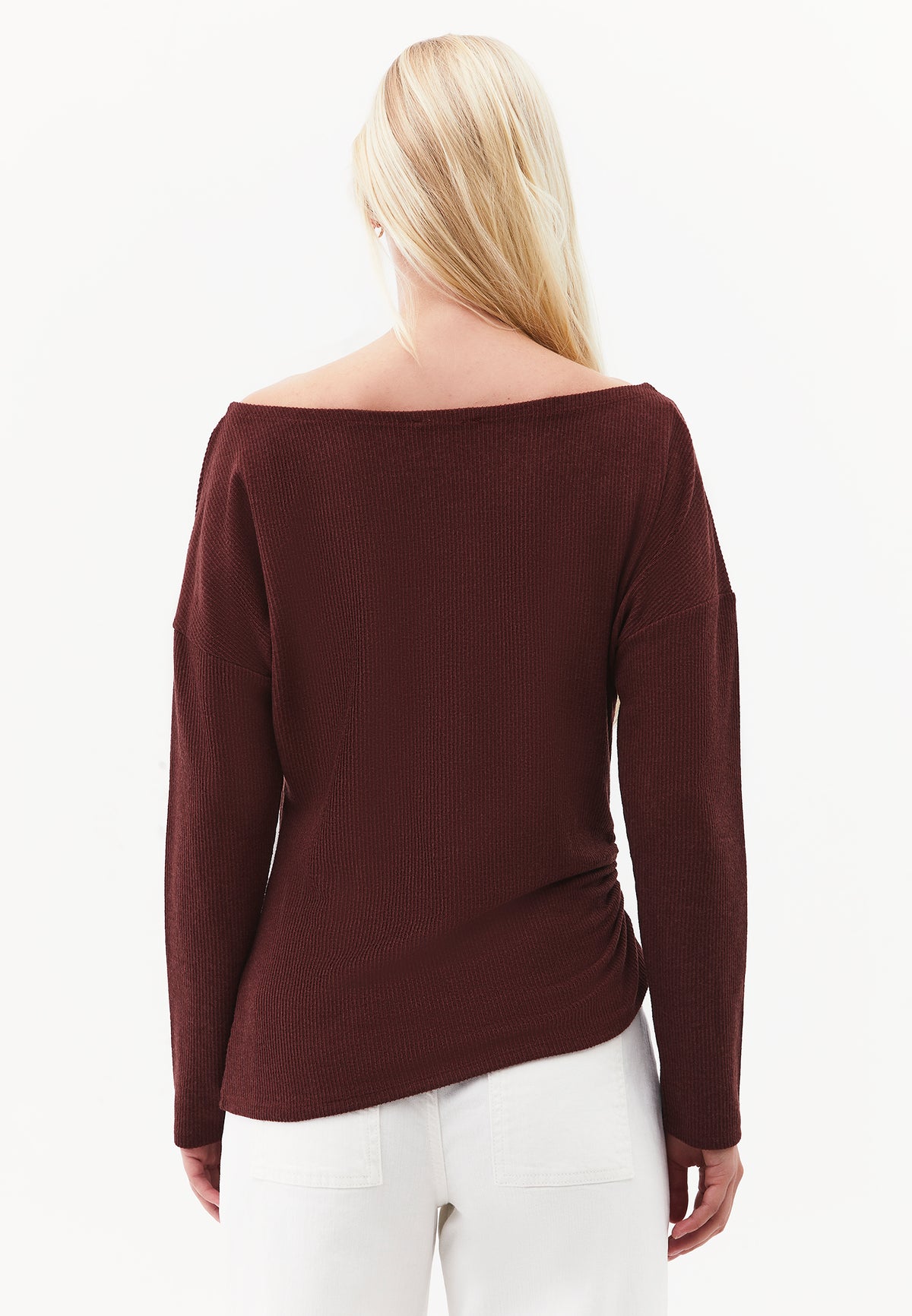 Gathered Boat Neck Blouse - RUM RAISIN