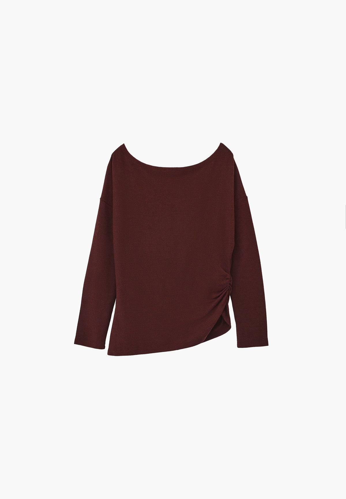 Gathered Boat Neck Blouse - RUM RAISIN