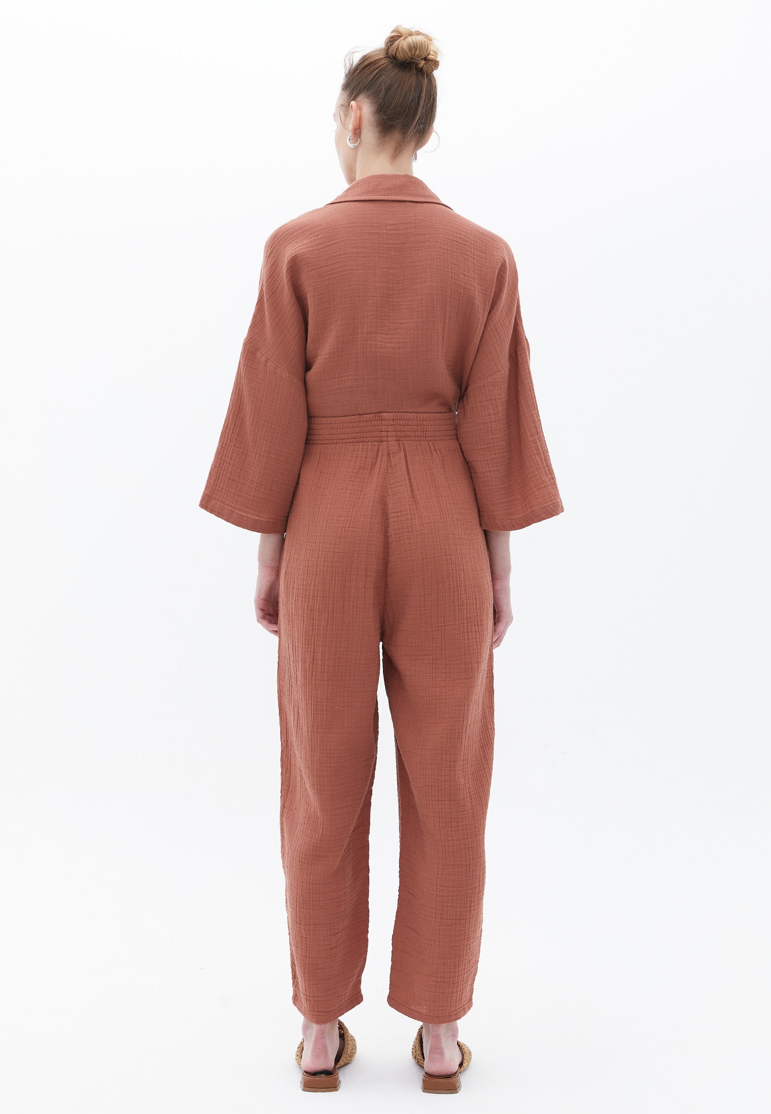 Carrot Leg Cotton Trousers - RUSSET