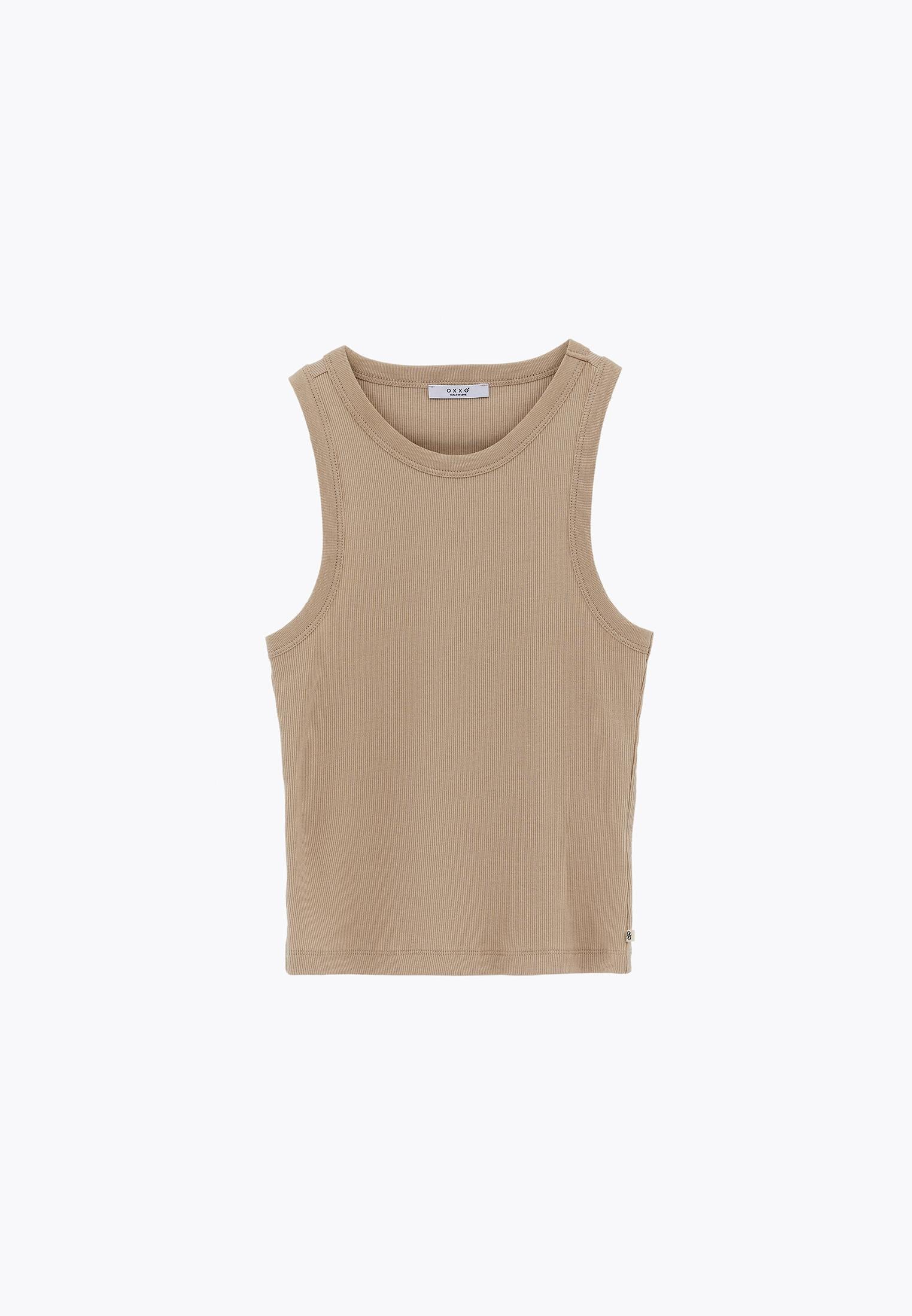 Crew Neck Bodycon Tank Top - SAFARI