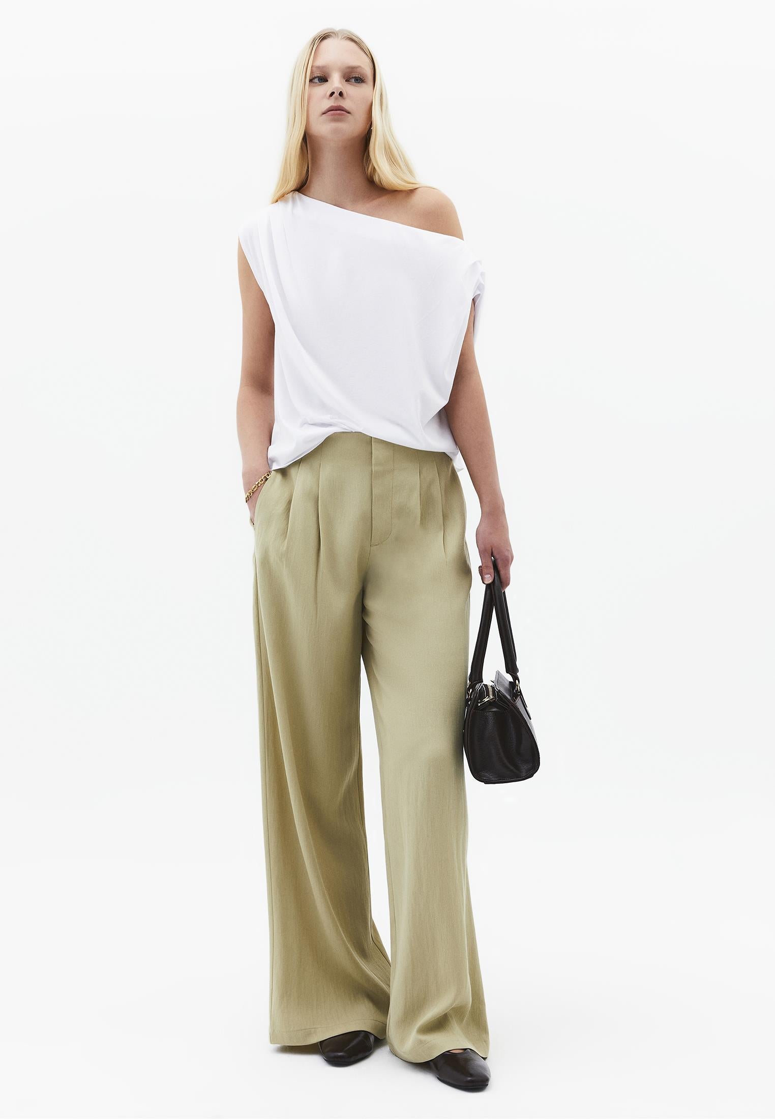 Ultra High Waist Wide Leg Pleated Pants - SAGE GREEN