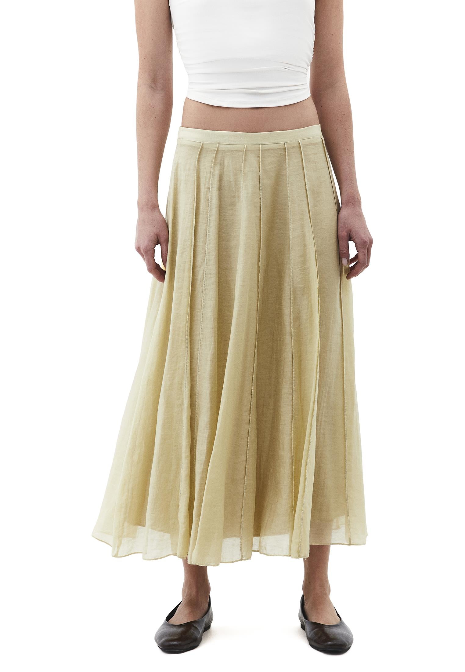 High Waist Flared Midi Skirt - SAGE GREEN