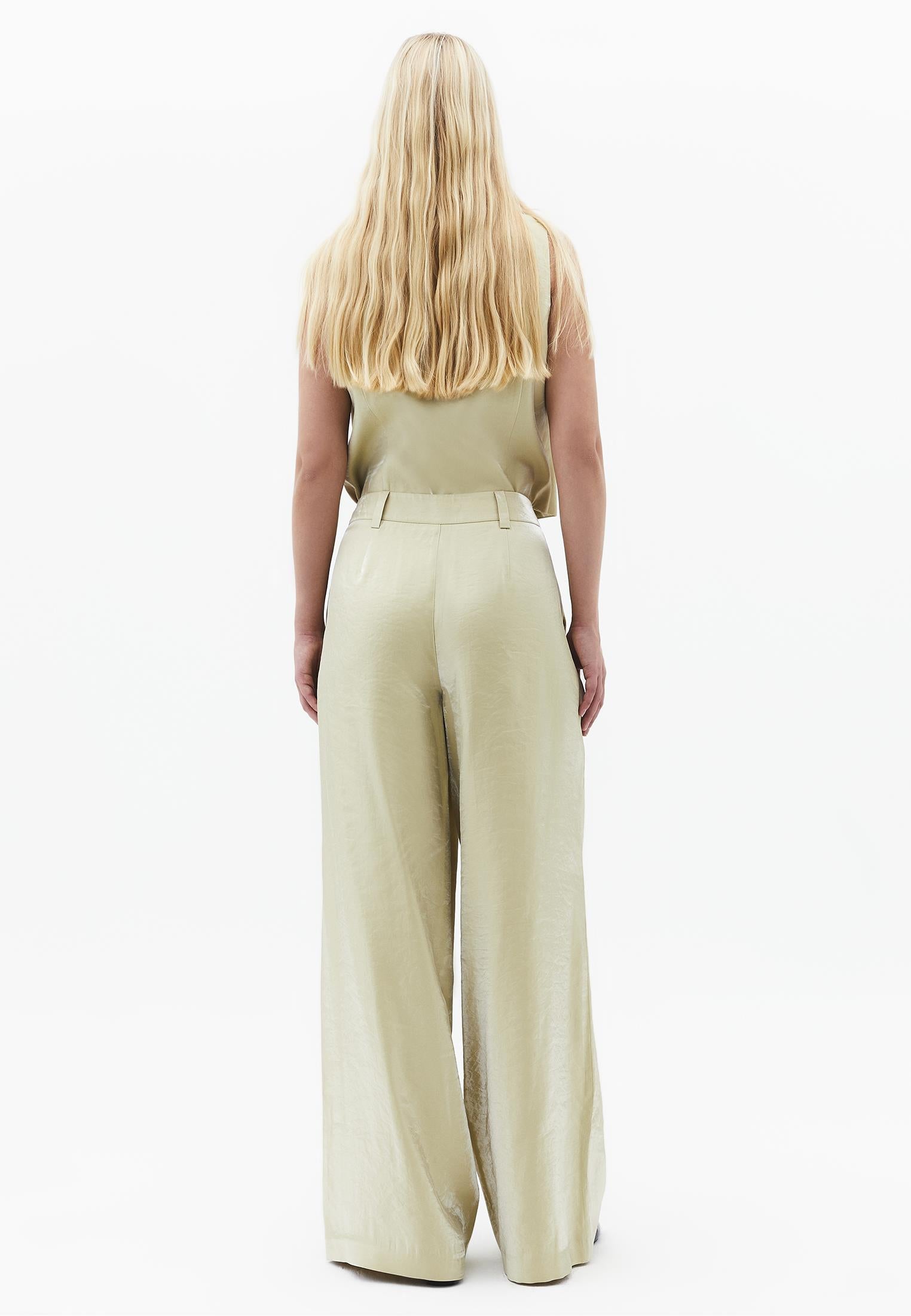 Wide Leg High Waist Pants - SAGE GREEN
