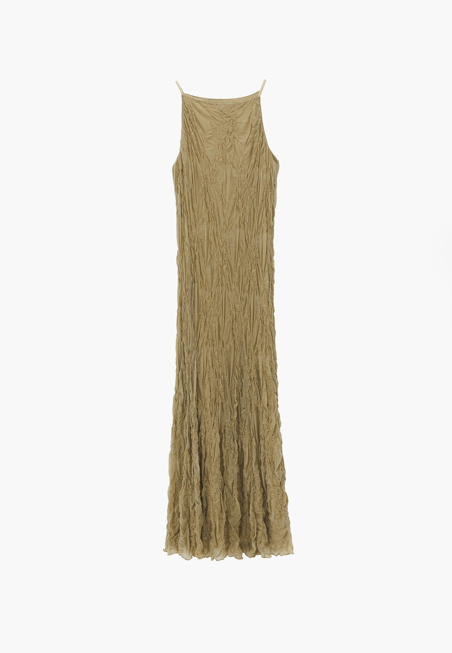 Sleeveless Long Dress With Crew Neck - SAGE GREEN