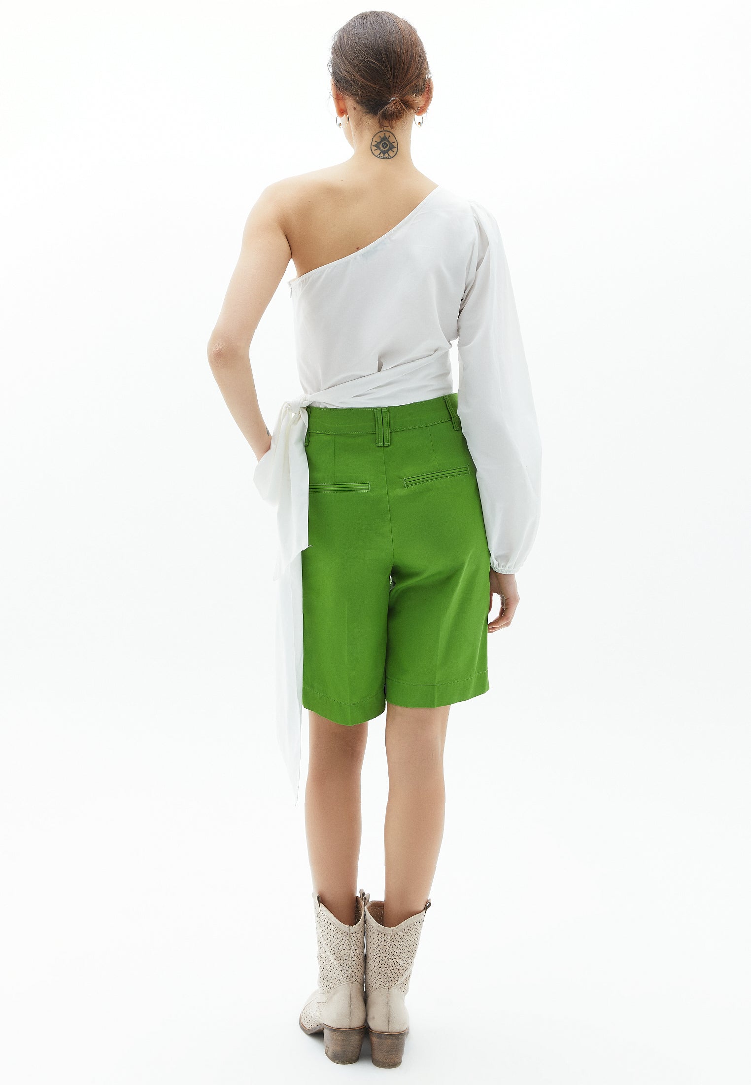 High Waist Straight Leg Shorts - SALTED LIME