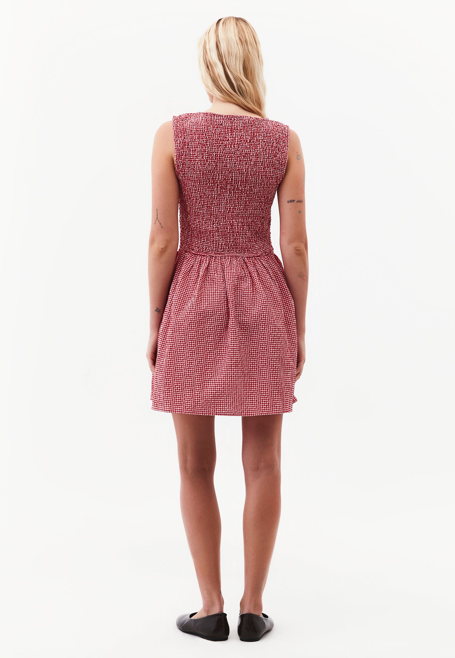 Women's Jumpsuit With Crew Neck And Shirred Details - SAMBA GINGHAM