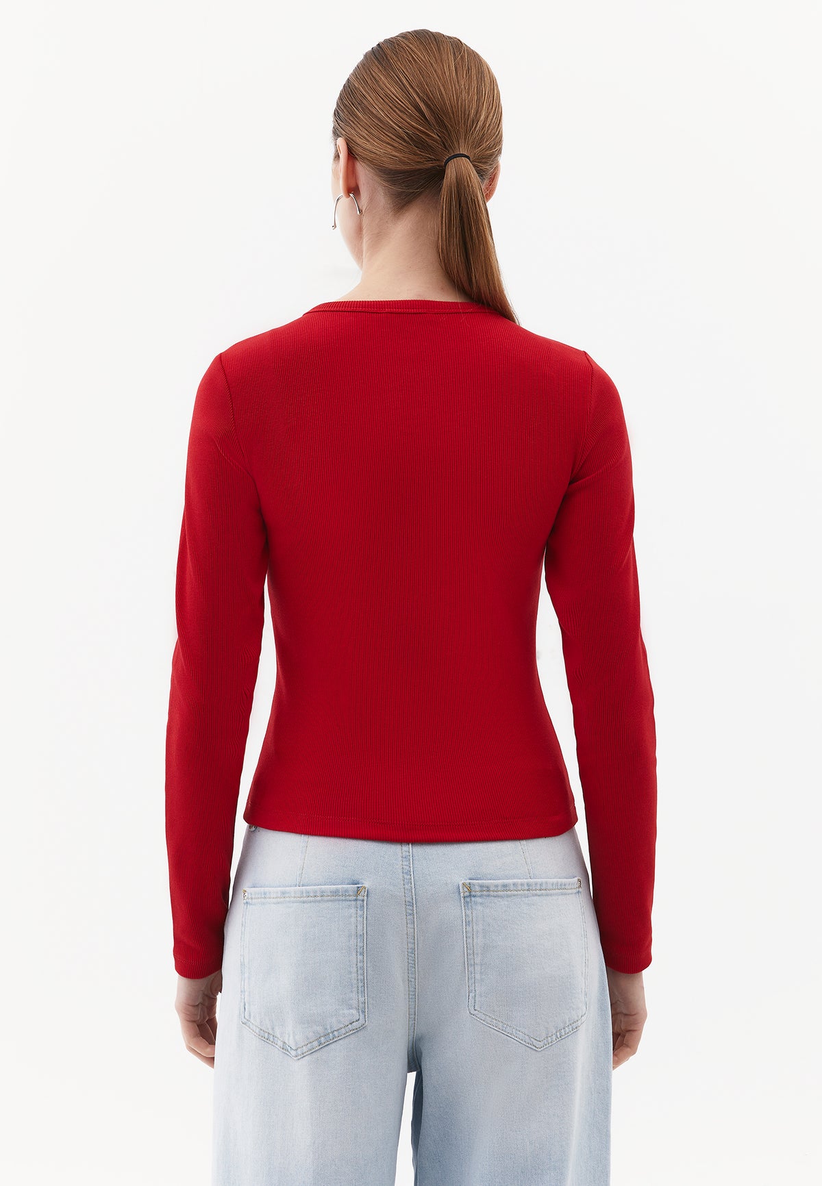 Crew Neck Long Sleeve Zip Detailed Bodycon T-Shirt - SAMBA