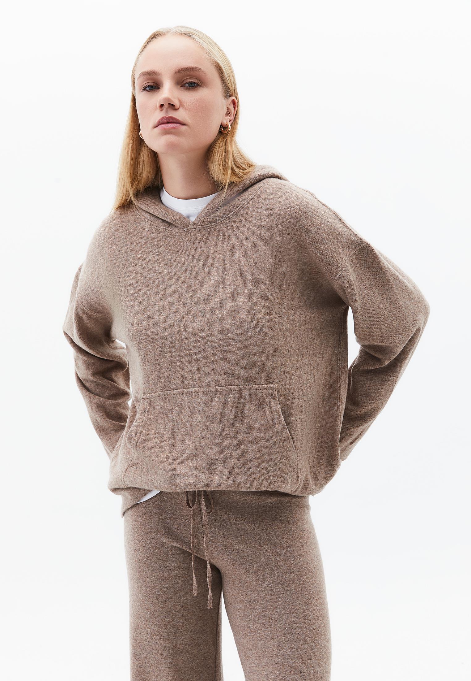 Hooded Long Sleeve Comfortable Sweater - SAVANNAH TAN MELANGE