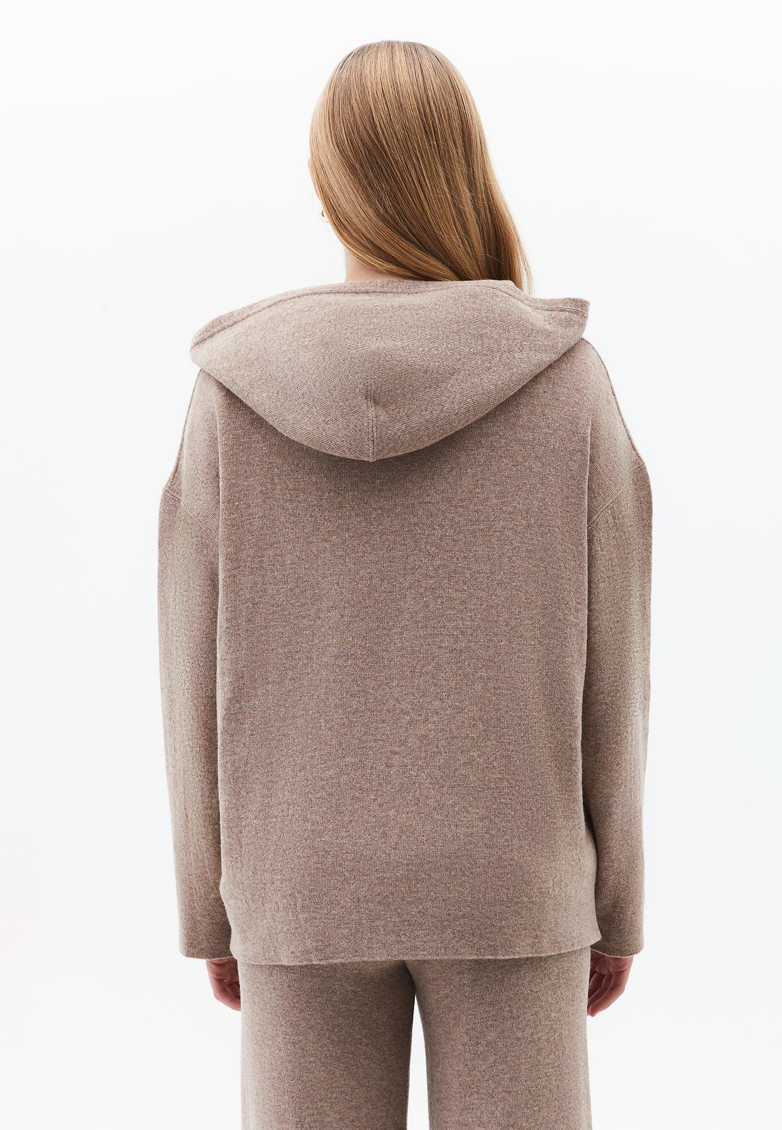 Hooded Long Sleeve Comfortable Sweater - SAVANNAH TAN MELANGE