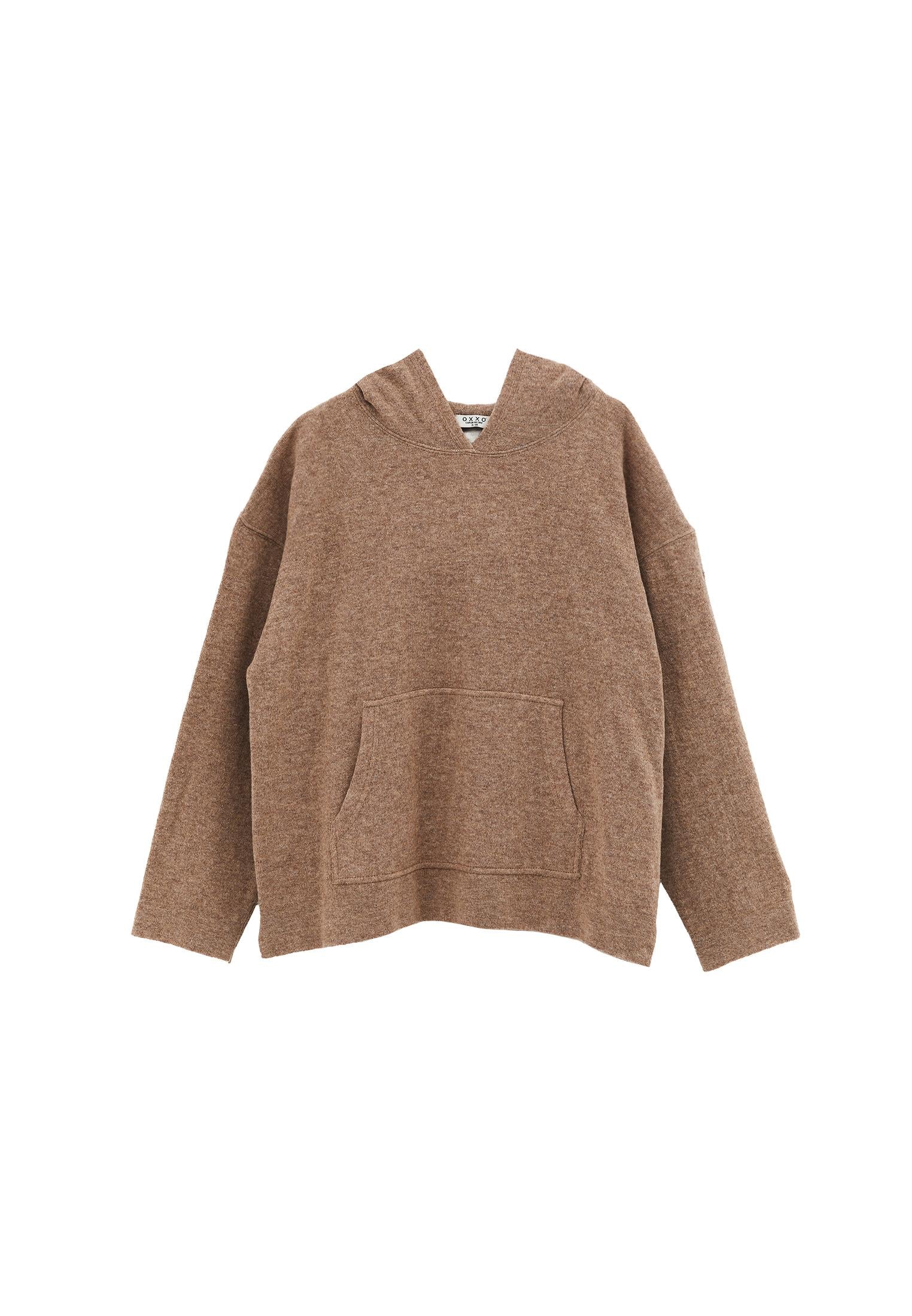 Hooded Long Sleeve Comfortable Sweater - SAVANNAH TAN MELANGE
