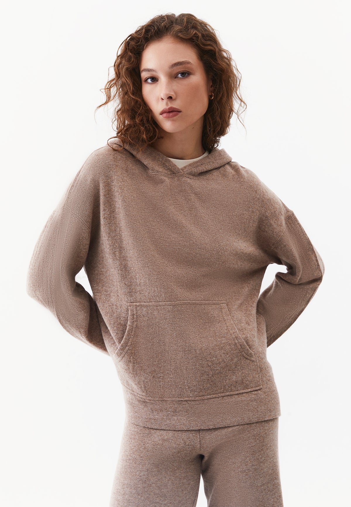 Hooded Long Sleeve Knit Sweatshirt - SAVANNAH TAN