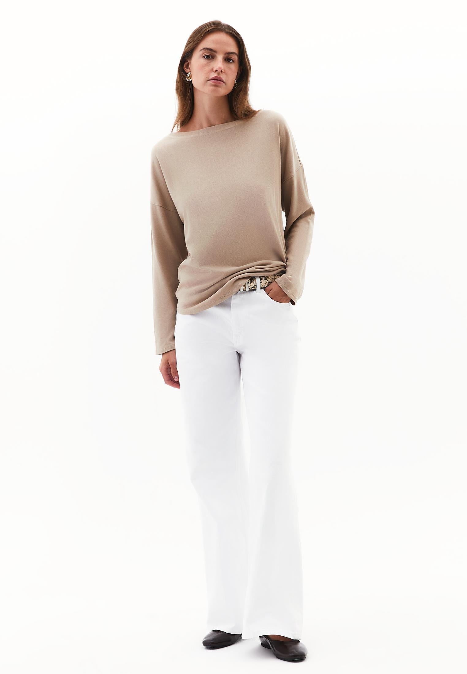 Boat Neck Loose Knit Look Sweater - SAVANNAH TAN