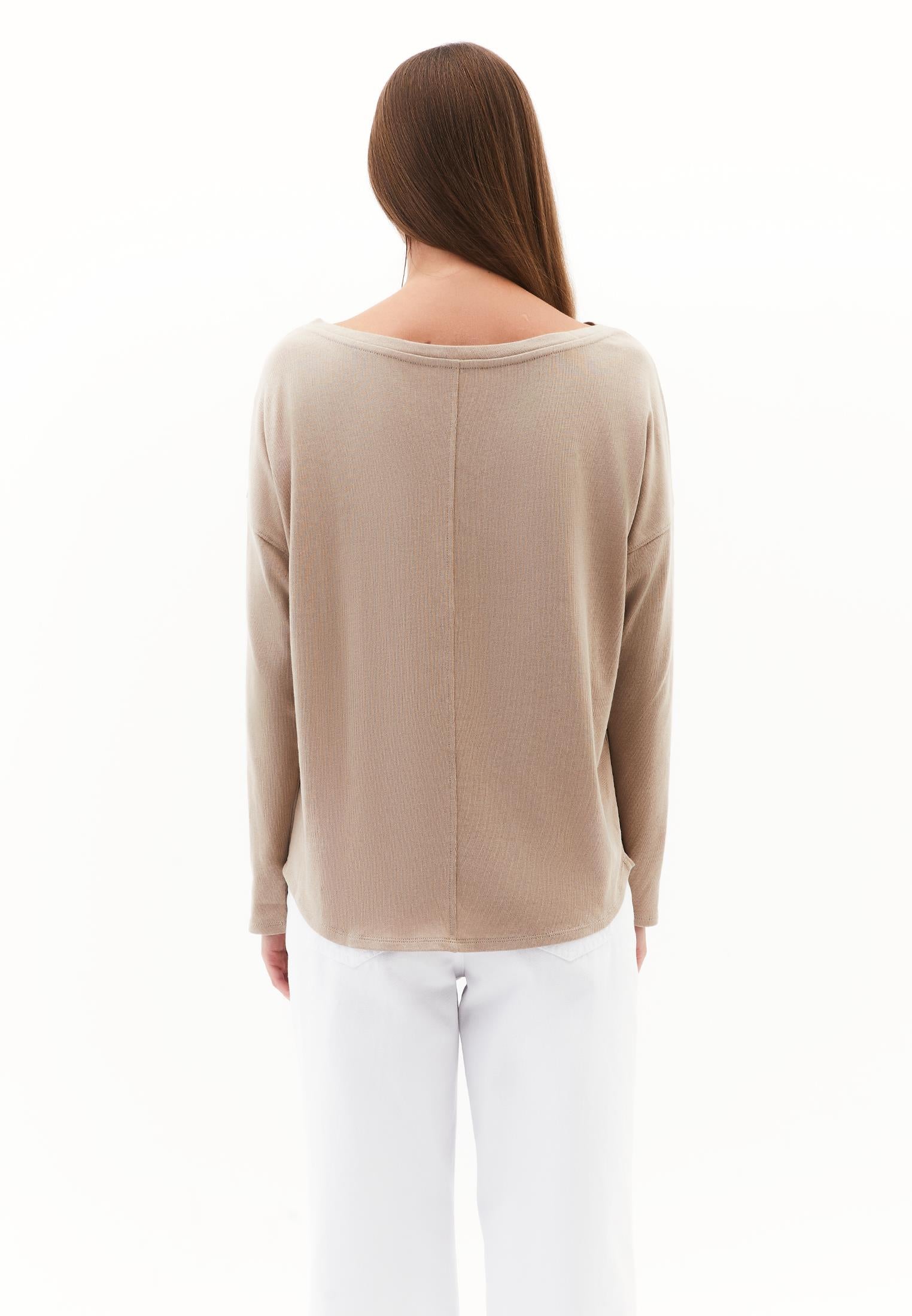 Boat Neck Loose Knit Look Sweater - SAVANNAH TAN