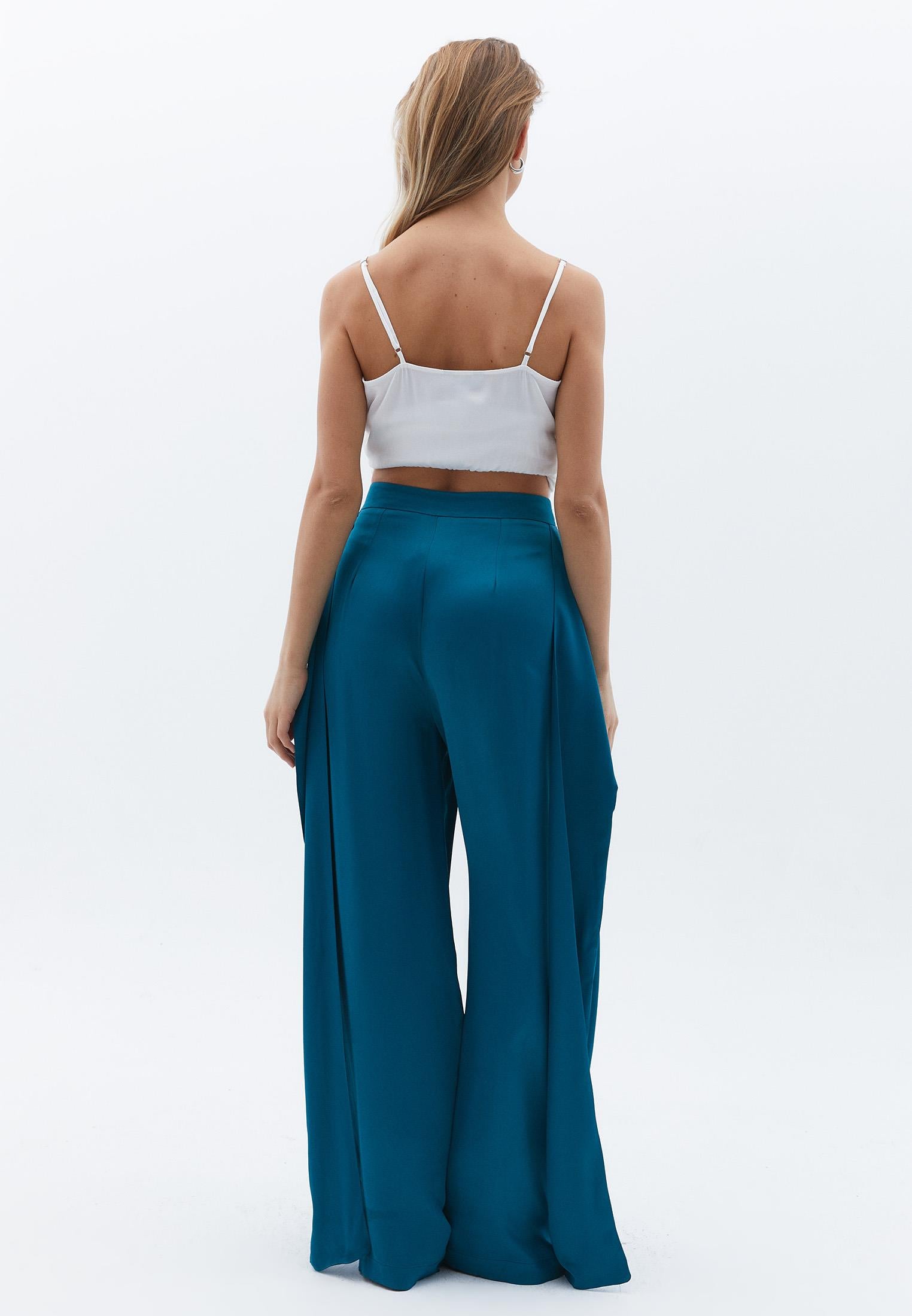 Belted Ultra High Waist Wide Leg Pants - SHADED SPRUCE