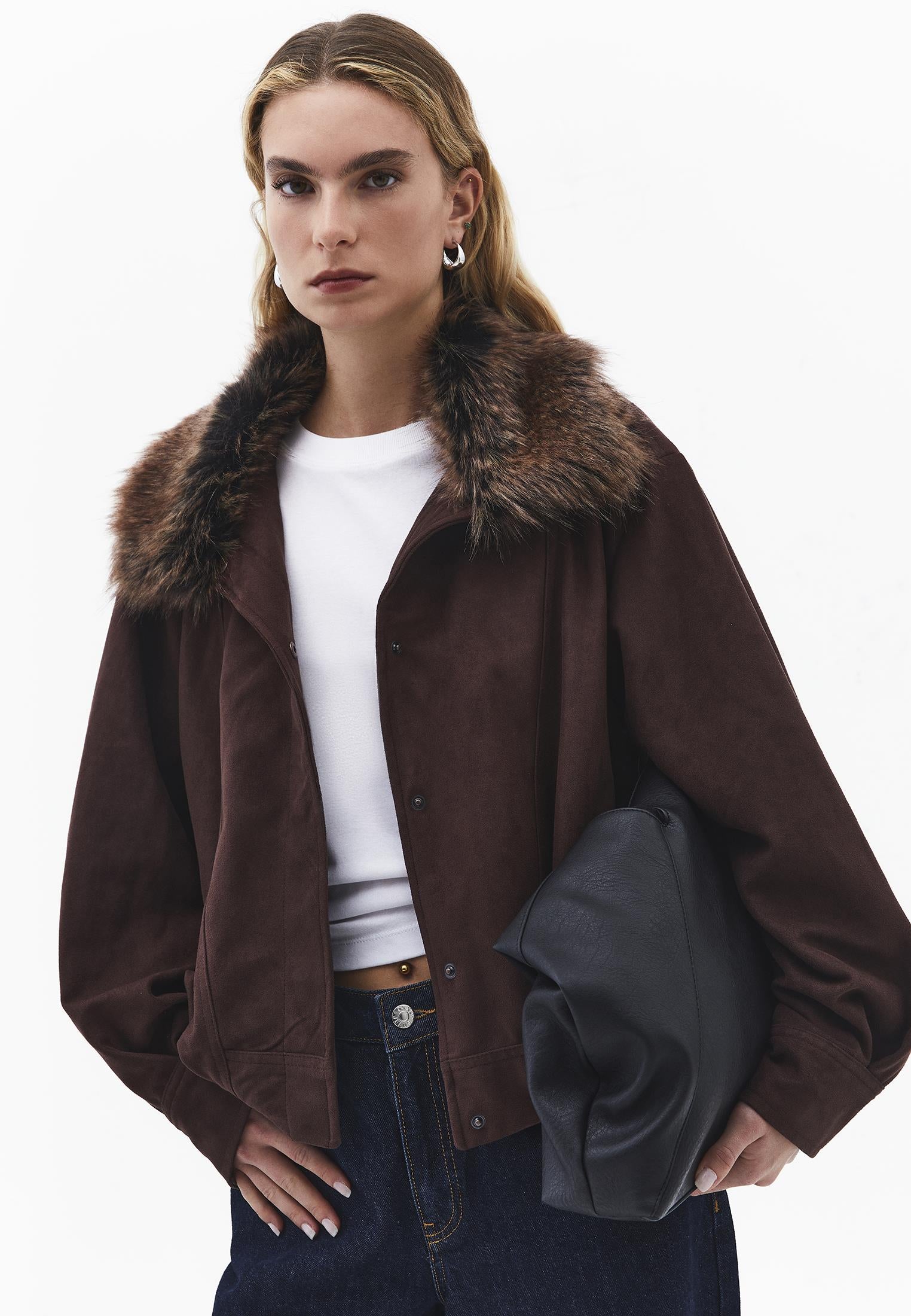 Oversize High Collar Jacket - SHAVED CHOCOLATE