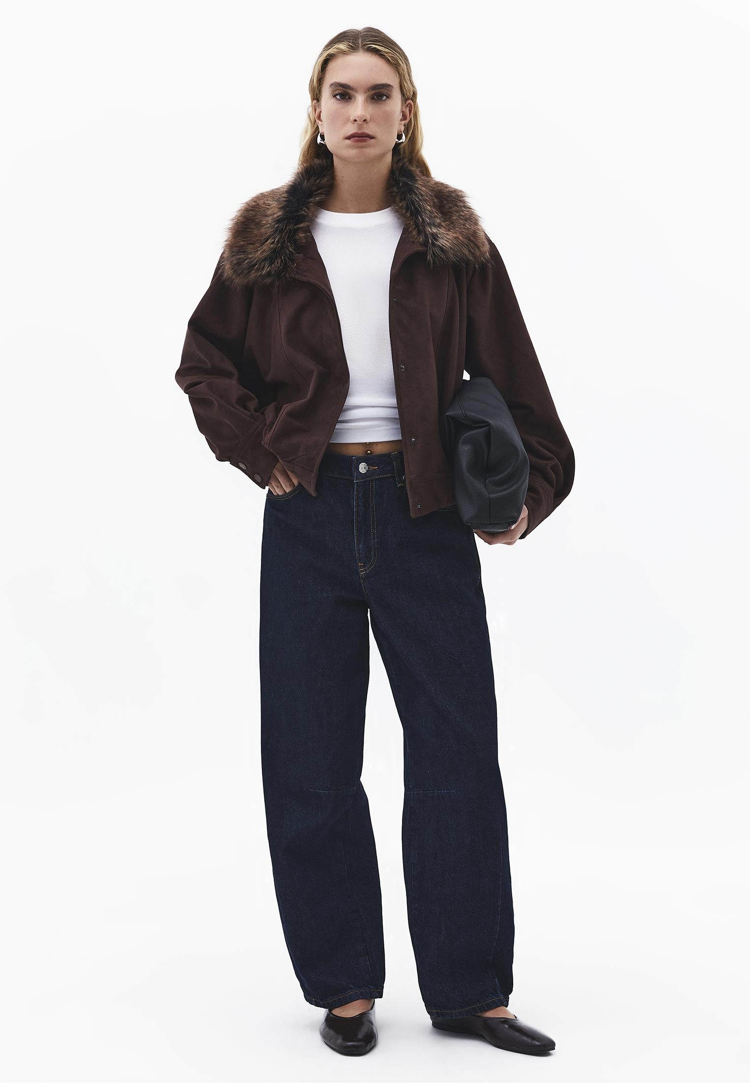 Oversize High Collar Jacket - SHAVED CHOCOLATE