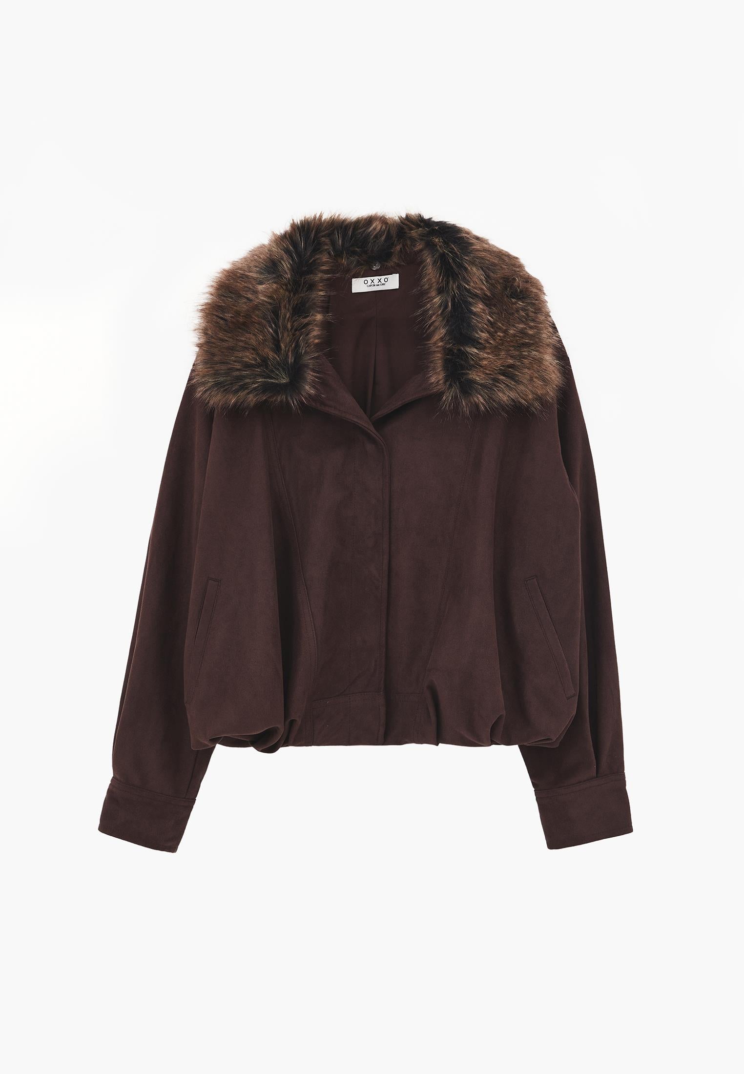 Oversize High Collar Jacket - SHAVED CHOCOLATE
