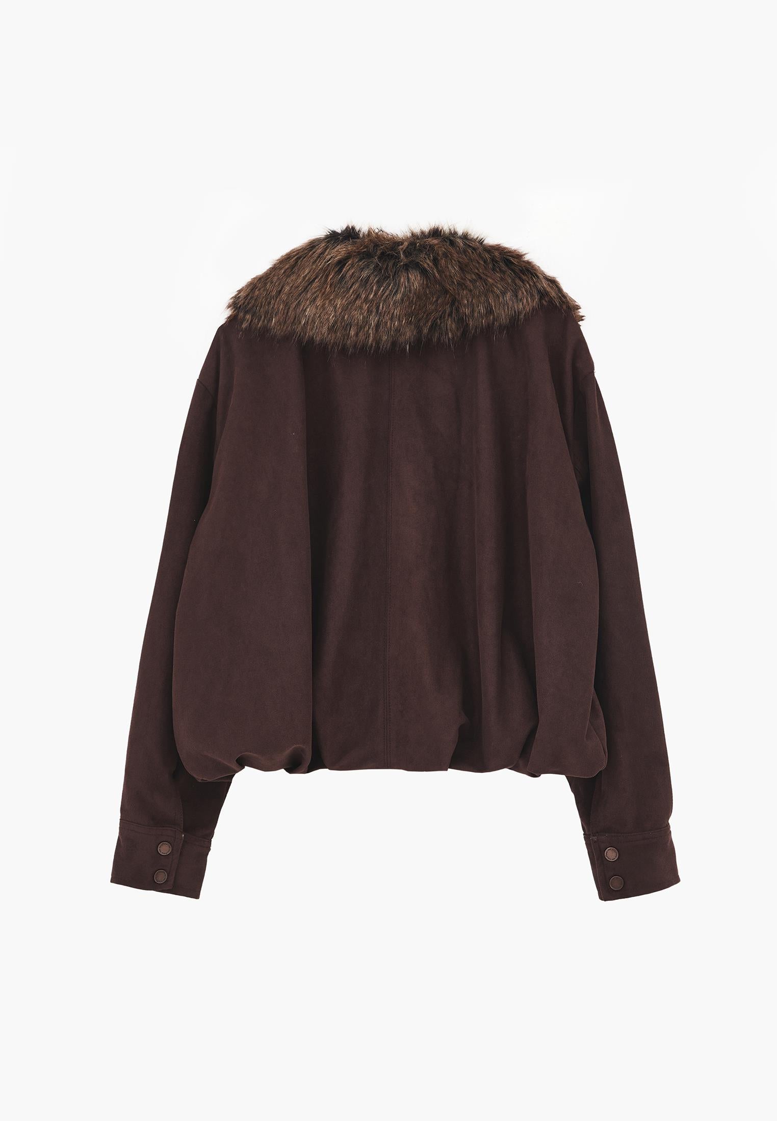 Oversize High Collar Jacket - SHAVED CHOCOLATE
