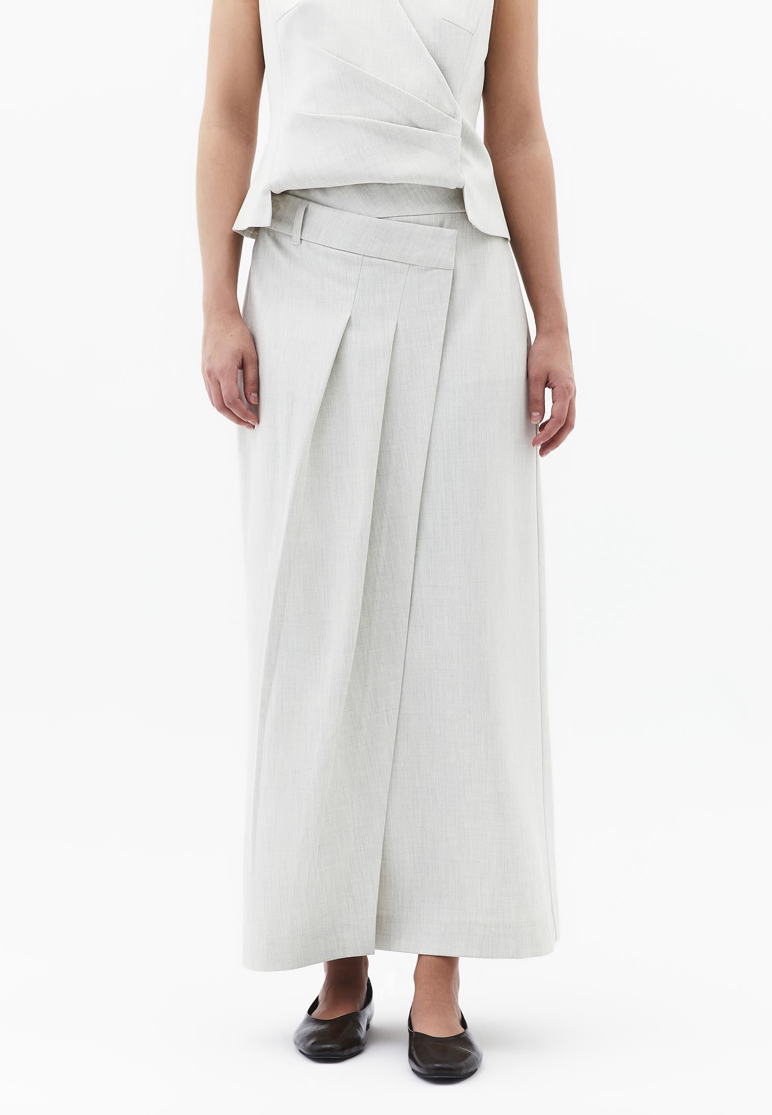 Ultra High Waist Asymmetric A-Line Long Skirt - SILVER BIRCH MELANGE