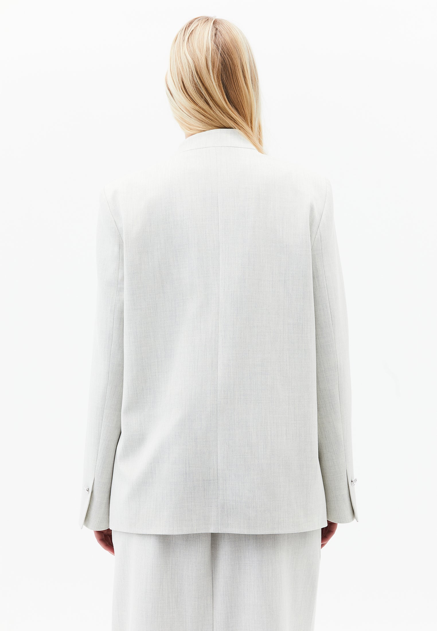 High Collar Button Detailed Oversize Blazer Jacket - SILVER BIRCH MELANGE