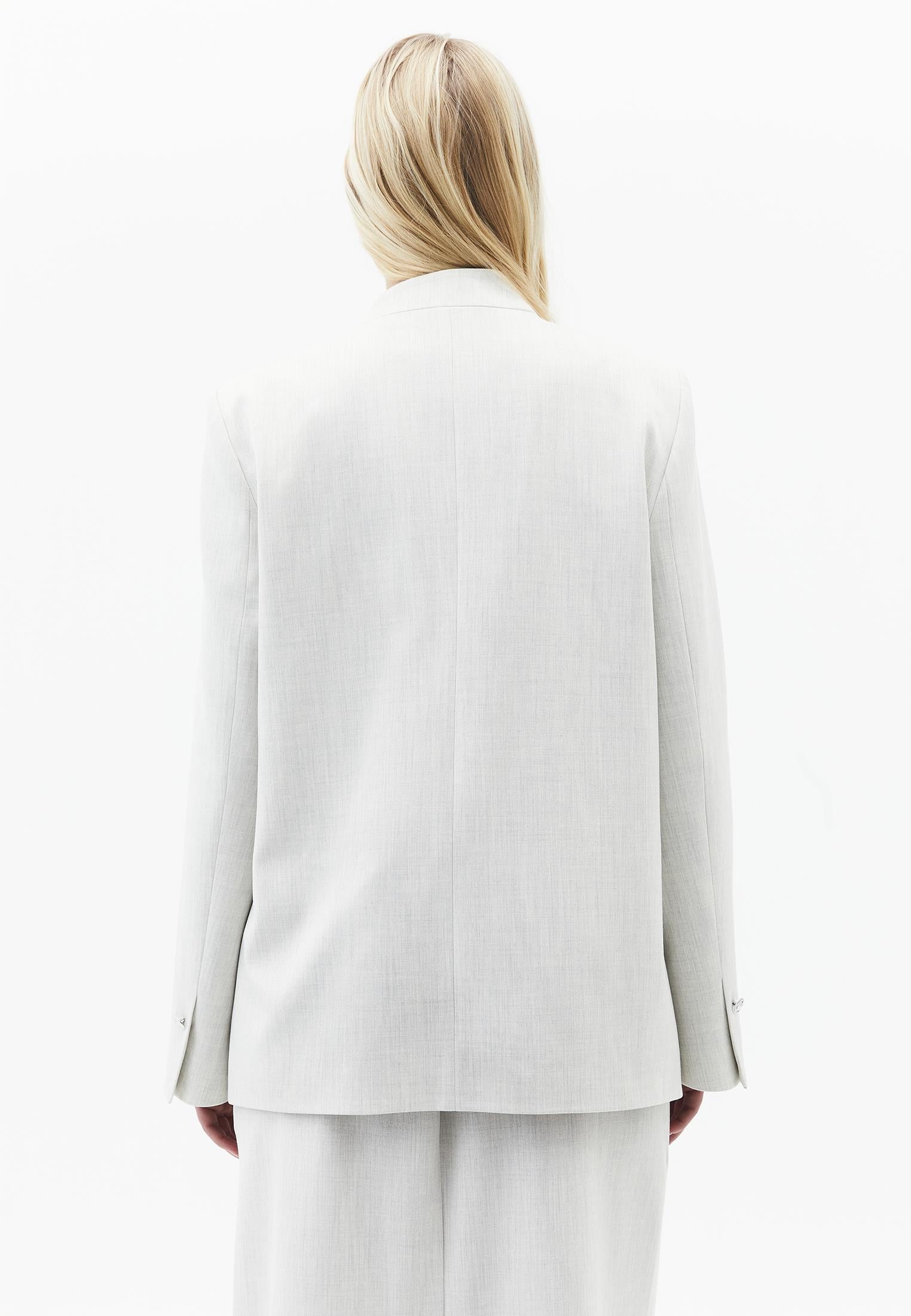 High Collar Button Detailed Oversize Blazer Jacket - SILVER BIRCH MELANGE