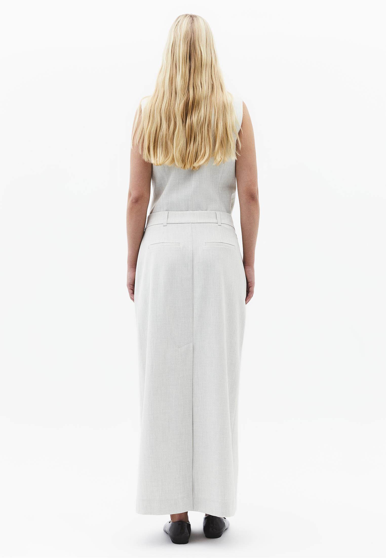 Ultra High Waist Asymmetric A-Line Long Skirt - SILVER BIRCH MELANGE