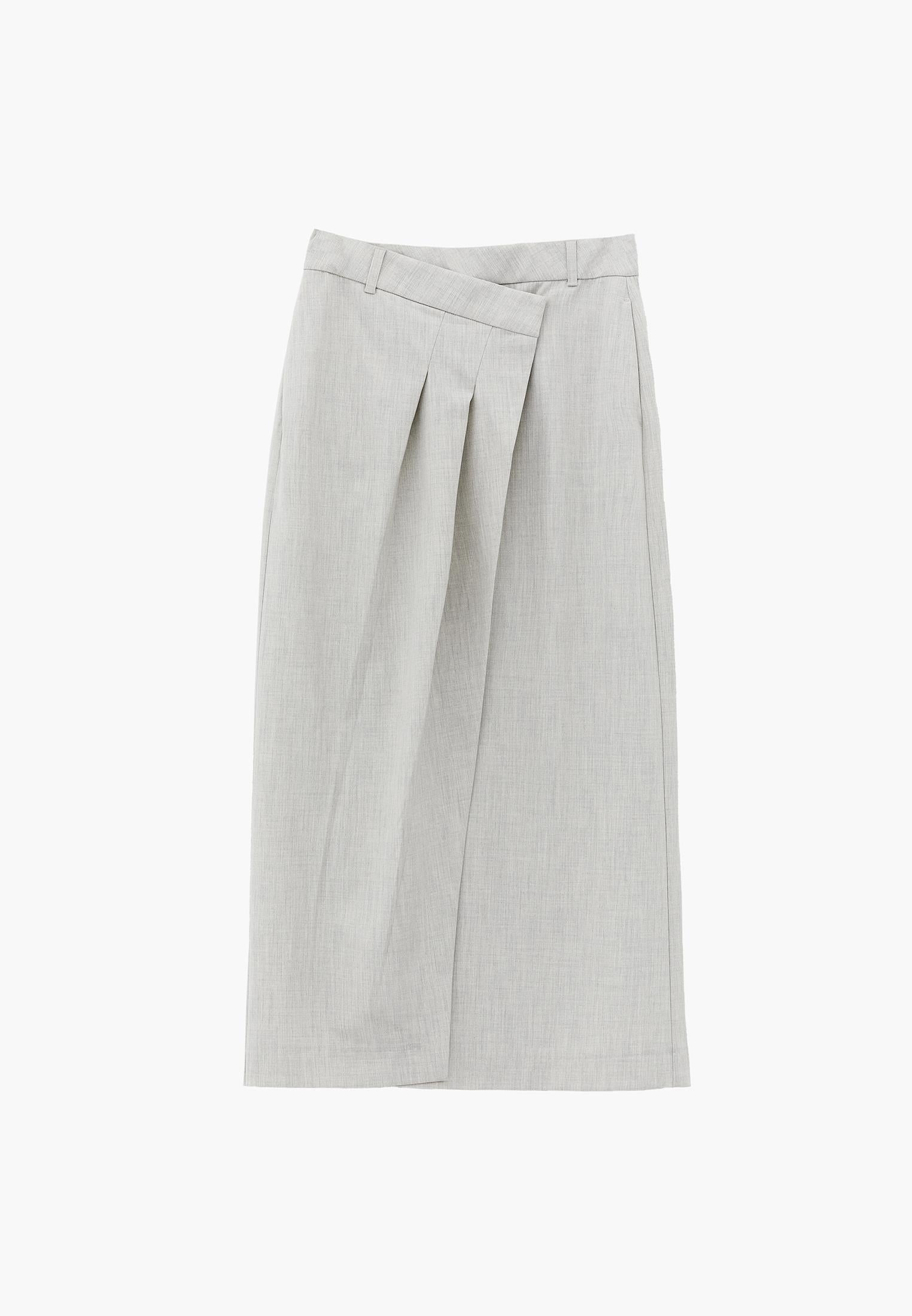 Ultra High Waist Asymmetric A-Line Long Skirt - SILVER BIRCH MELANGE