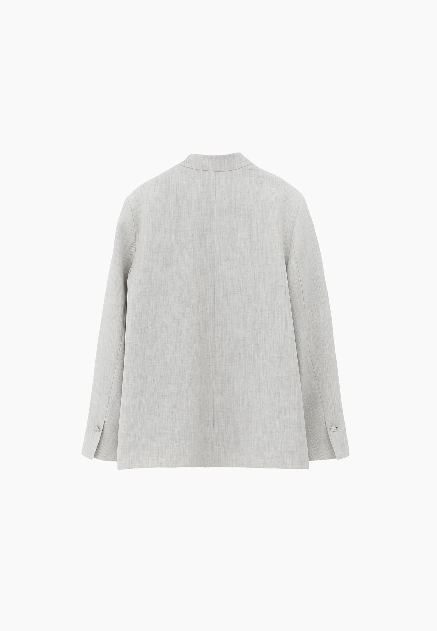 High Collar Button Detailed Oversize Blazer Jacket - SILVER BIRCH MELANGE