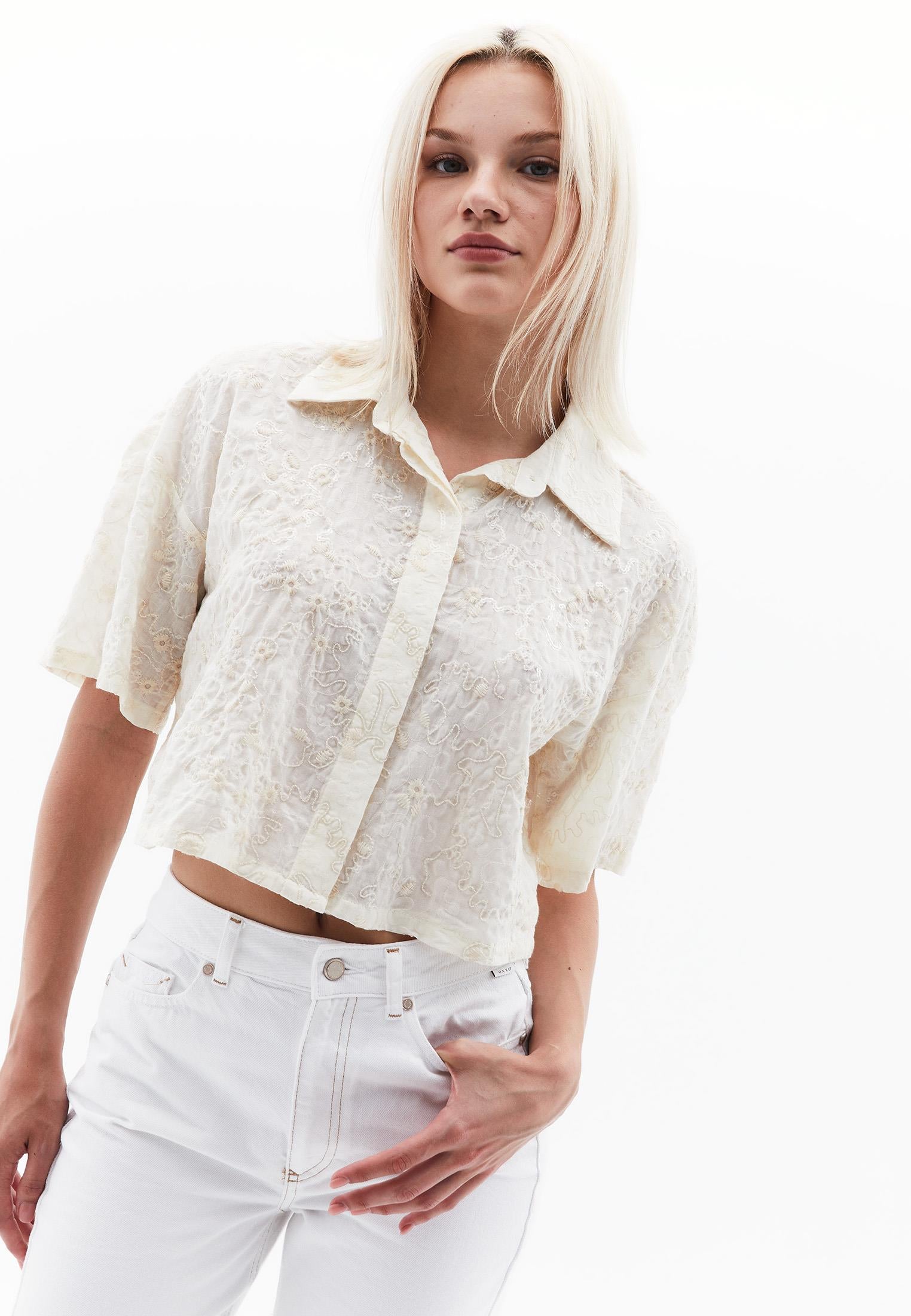 Short Sleeve Buttoned Shirt - SILVER BIRCH