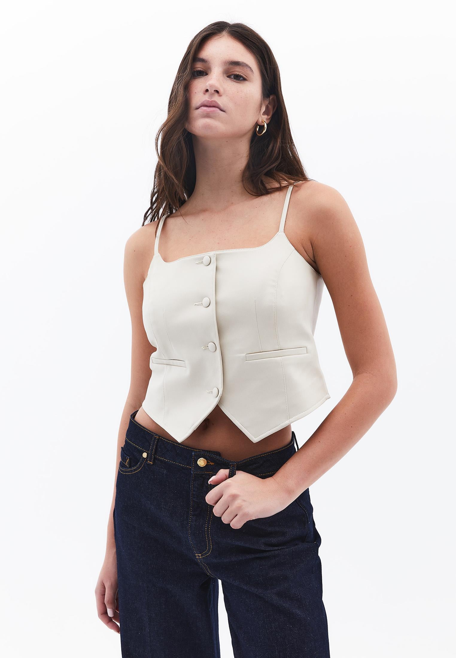Strappy Square Neck Vest - SILVER BIRCH