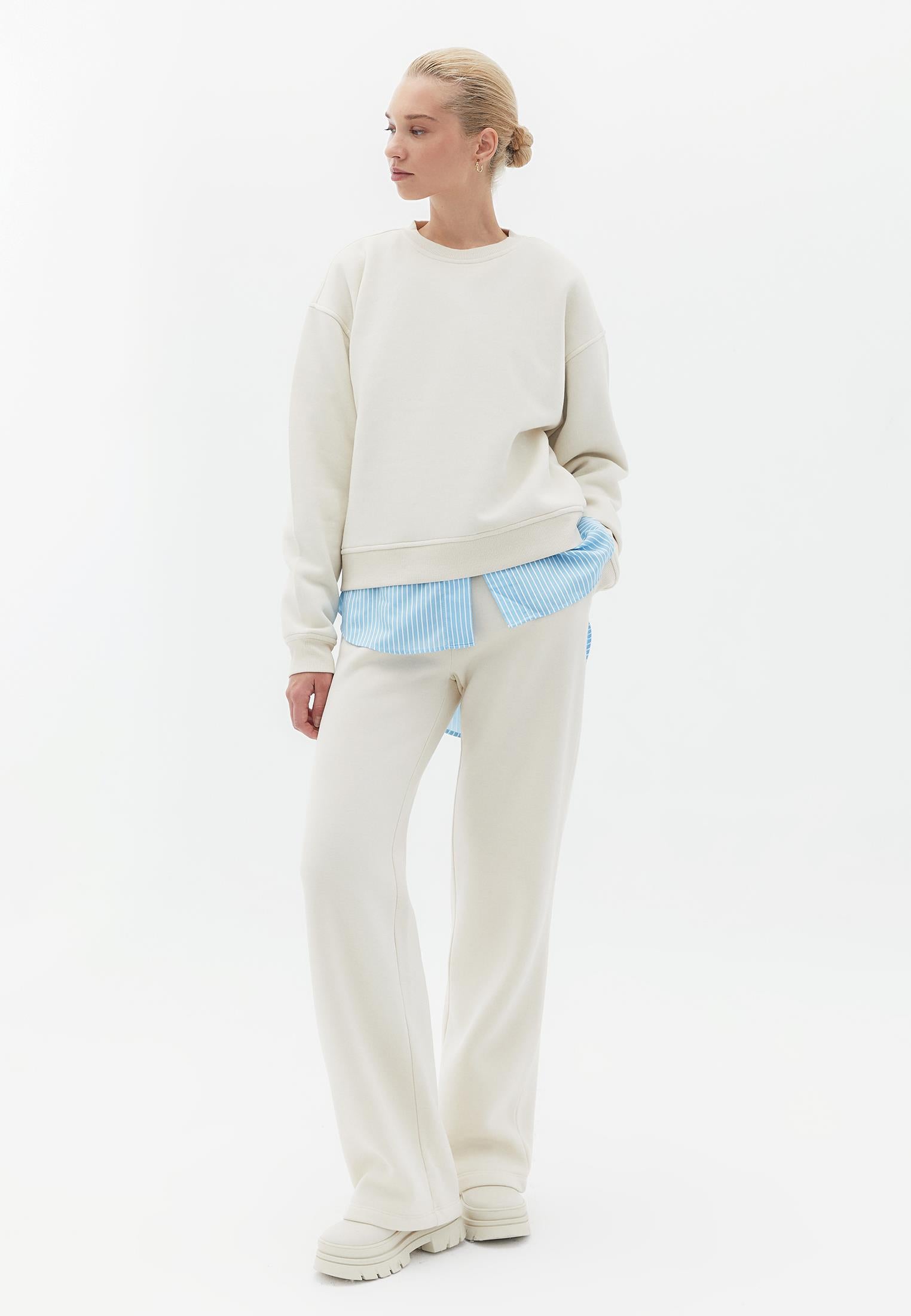 High Waist Elasticated Straight Pants - SILVER BIRCH