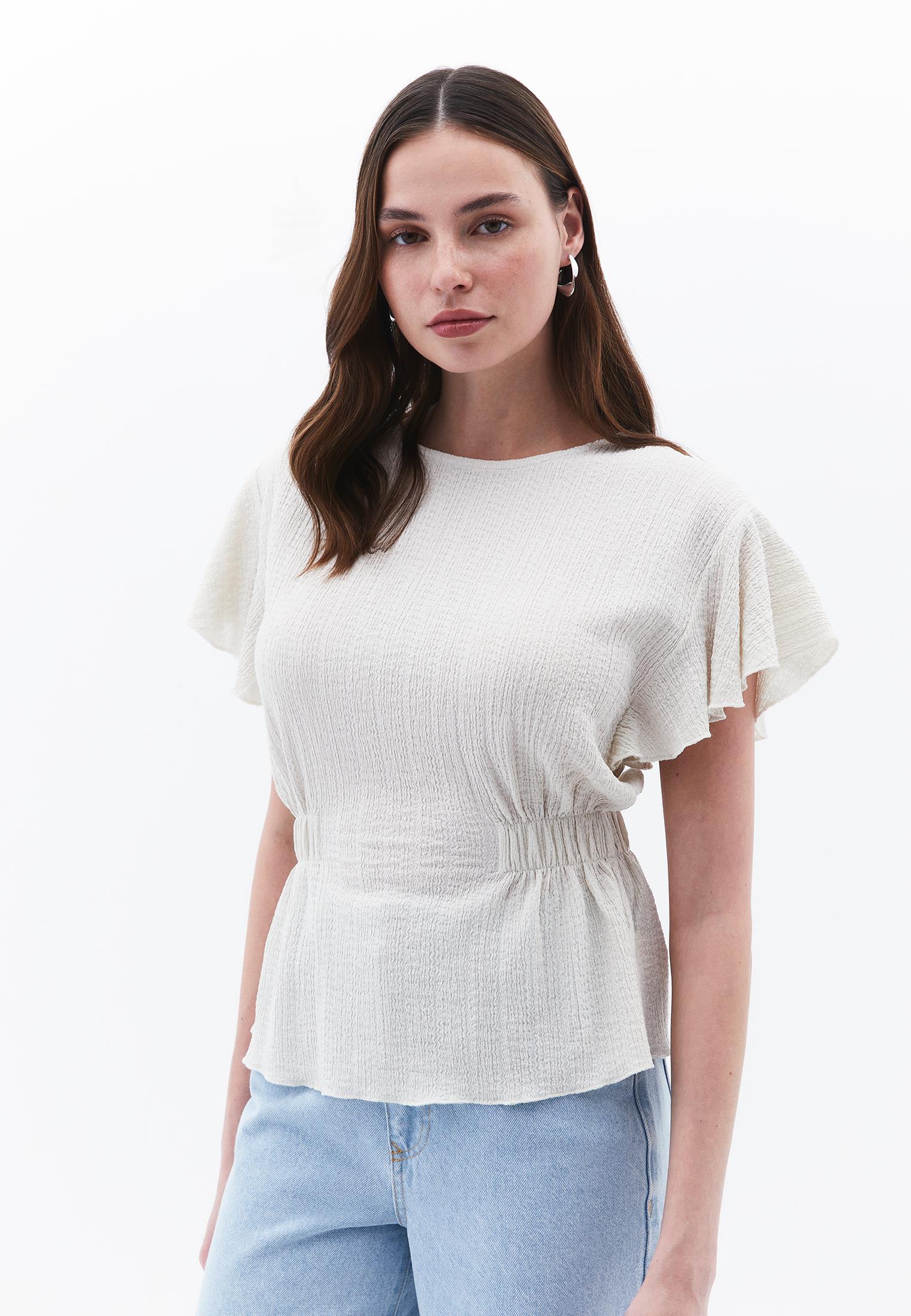 Butterfly Sleeve Standard Blouse - SILVER BIRCH