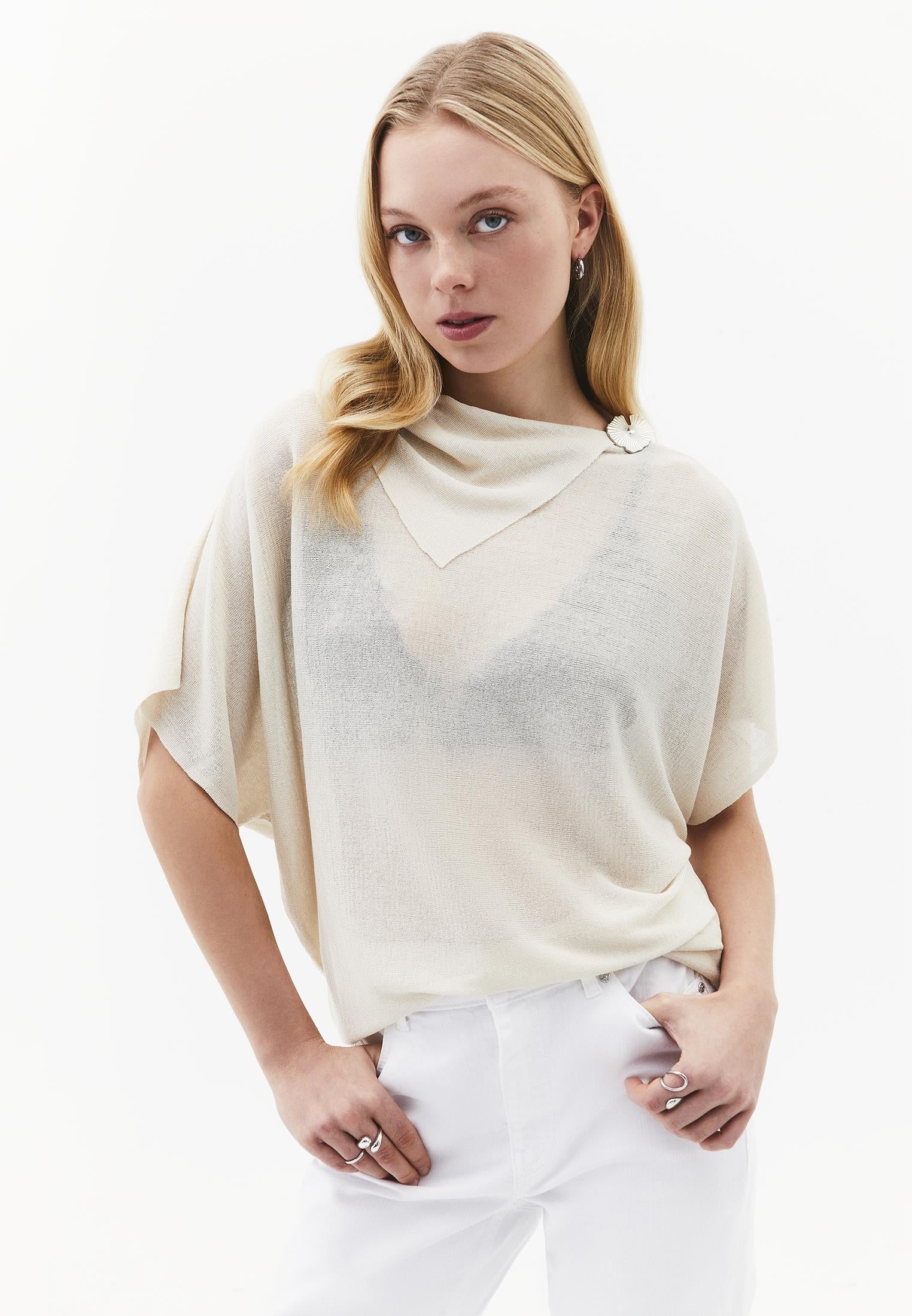 High Neck Sleeveless Oversize Tunic Blouse - SILVER BIRCH