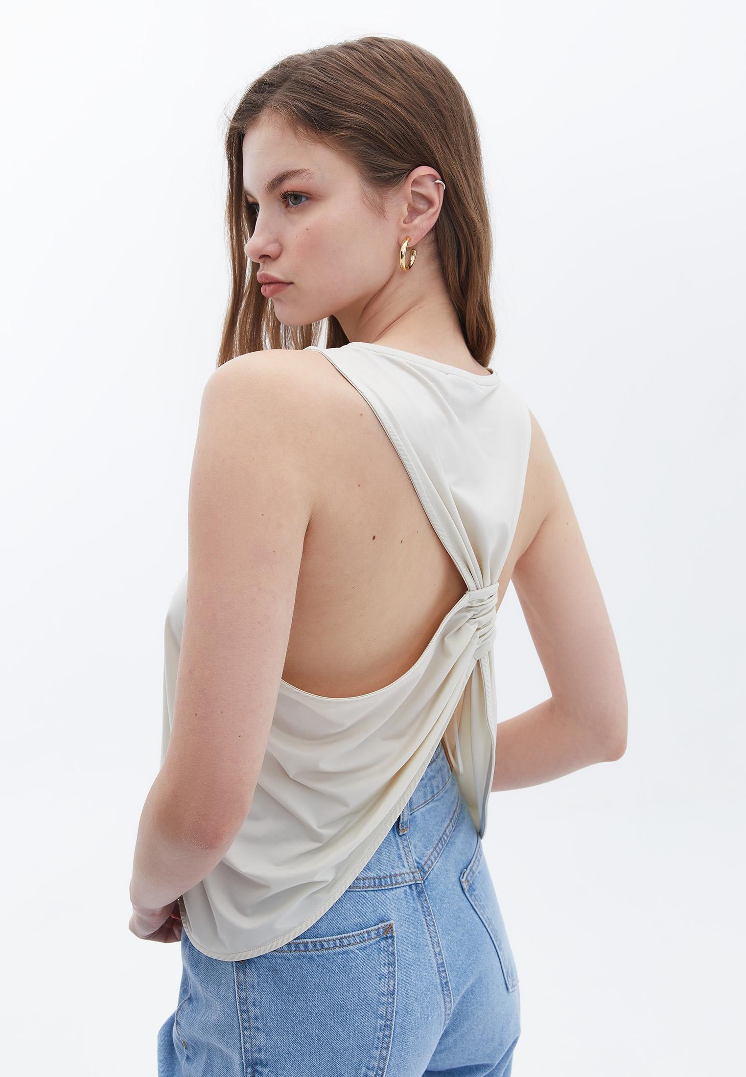 Loose Halter Neck Tank Top - SILVER BIRCH