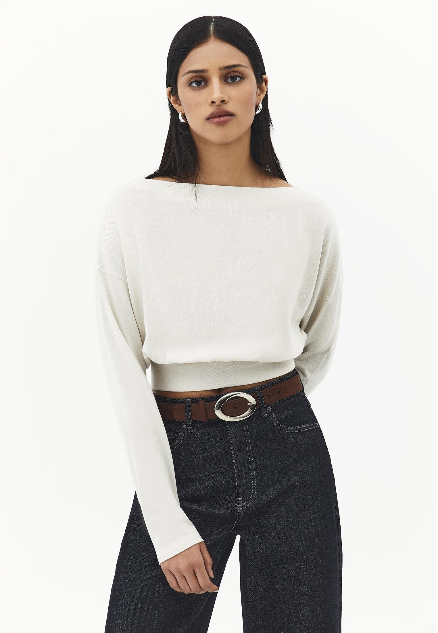 Boat Neck Long Sleeve Sweater - SILVER BIRCH