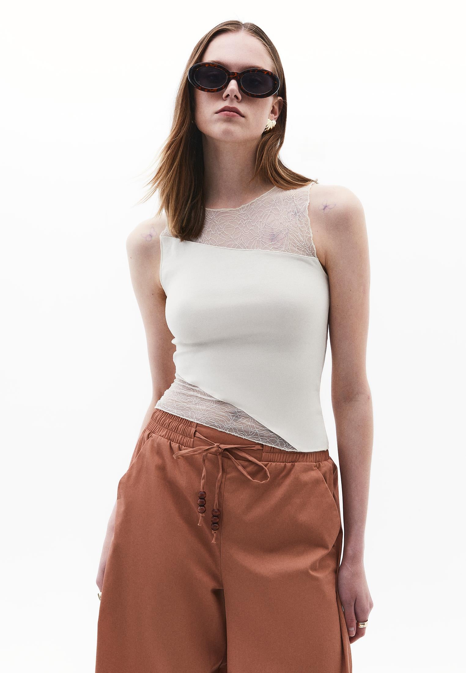 Boat Neck Bodycon Standard Tank Top - SILVER BIRCH