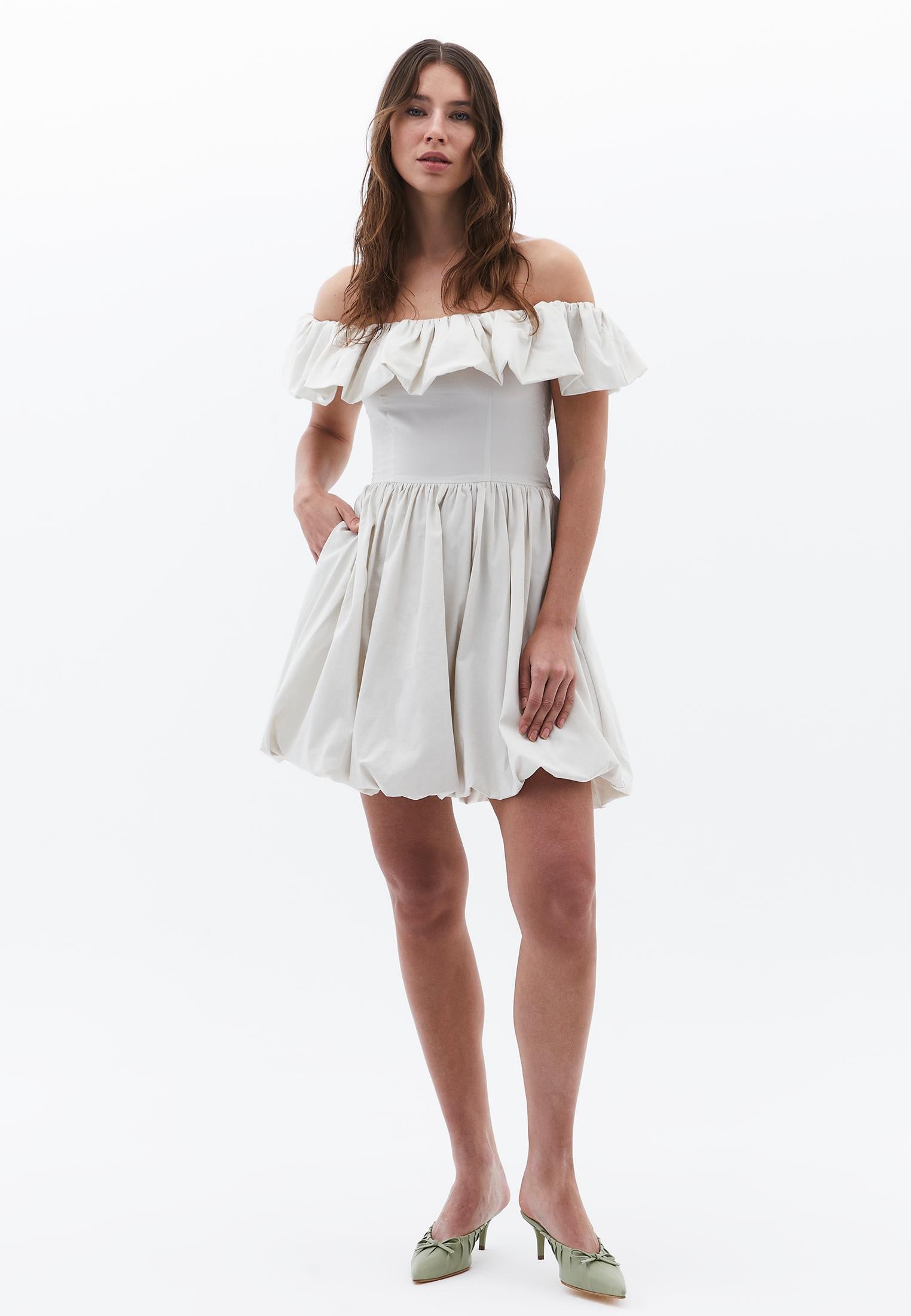 Balloon Shape Sleeveless Short Dress with Dropped Shoulder - SILVER BIRCH