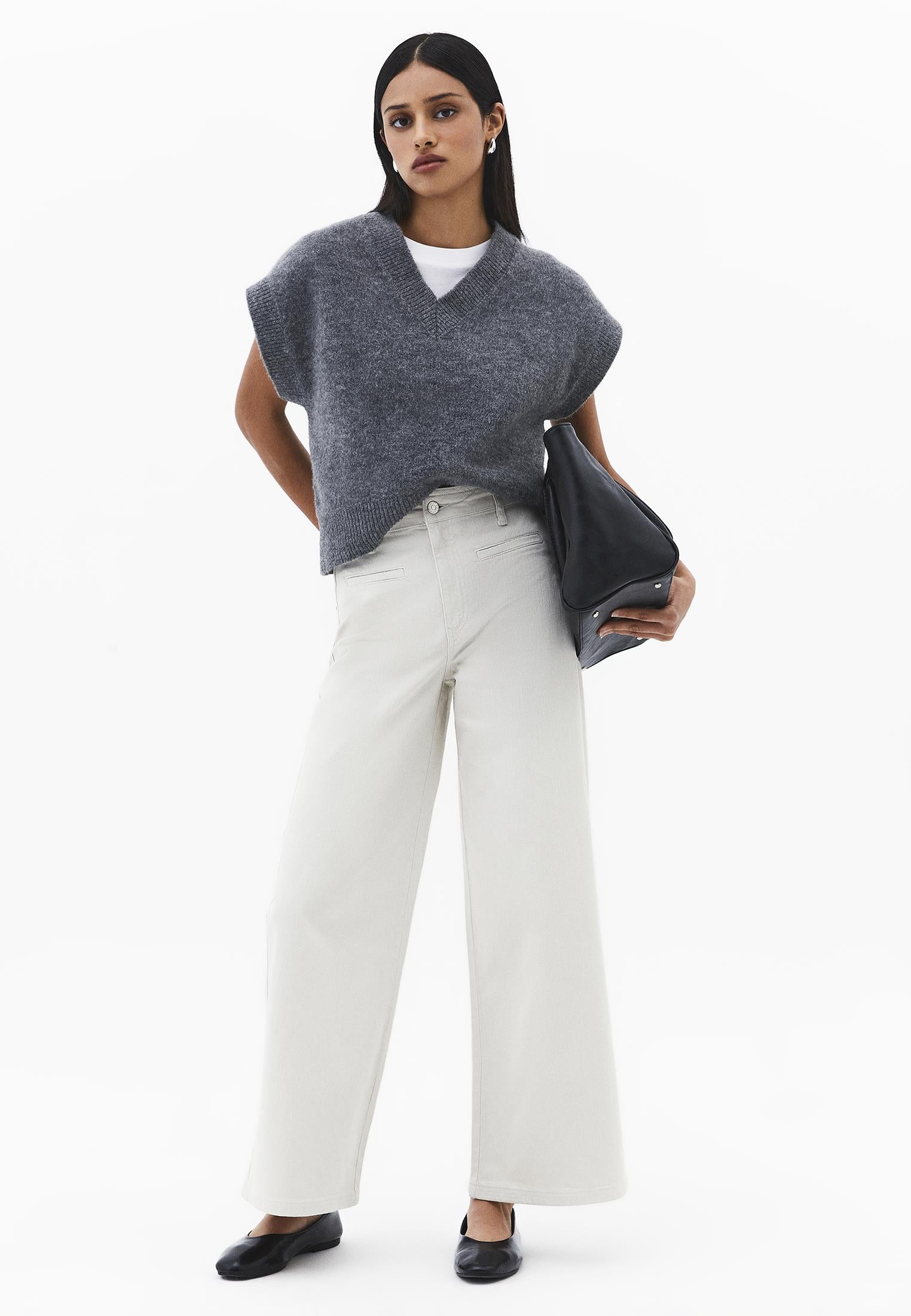 Ultra High Waist Wide Leg Cut Pocket Detailed Cropped Pants - SILVER BIRCH