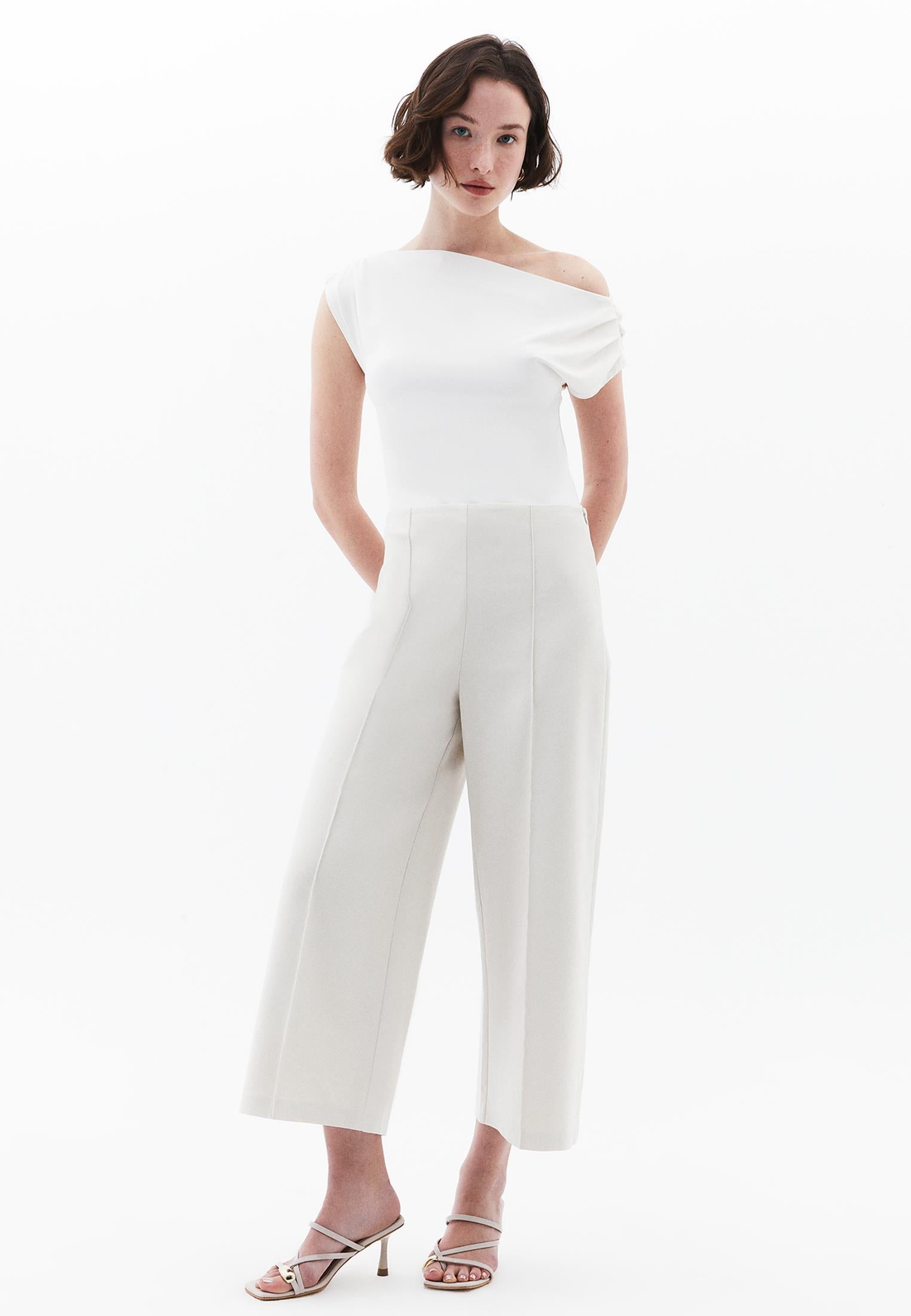 Ultra High Waist Culotte Pants - SILVER BIRCH