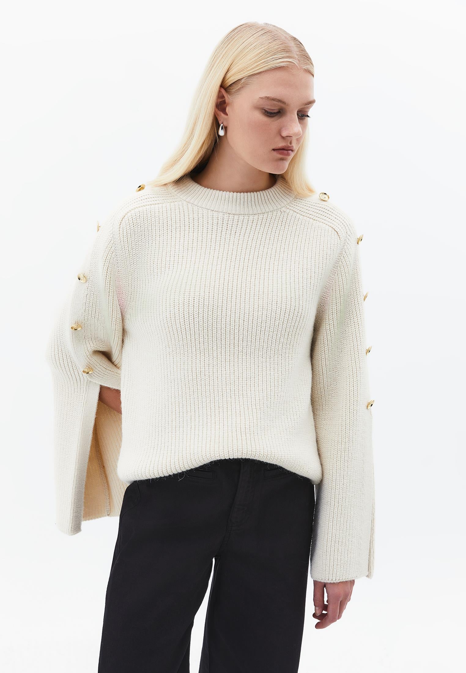 Sweater With Button Details - SILVER BIRCH